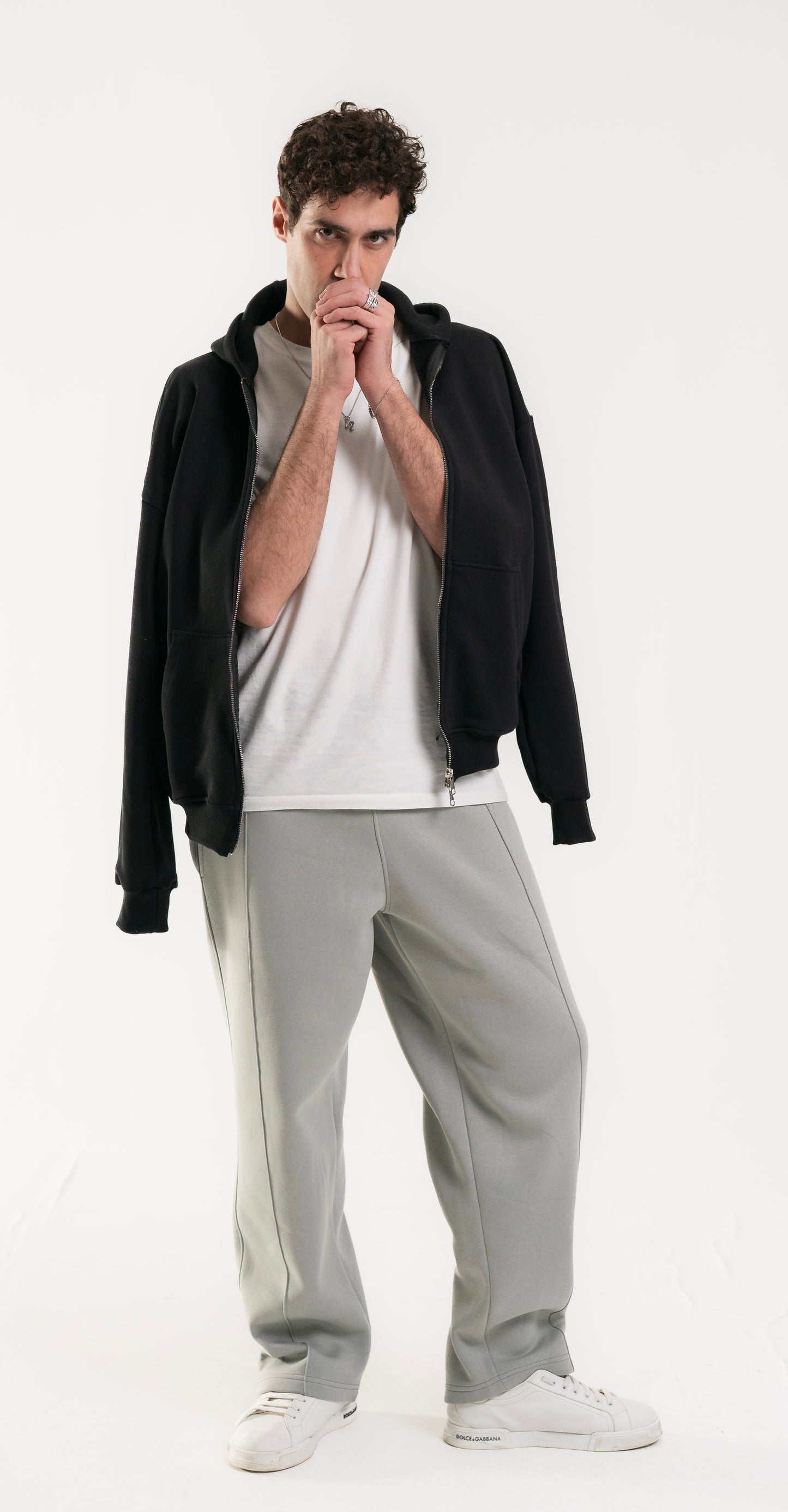 Uni-Sex Silver Wide Leg Basic Sweatpants.