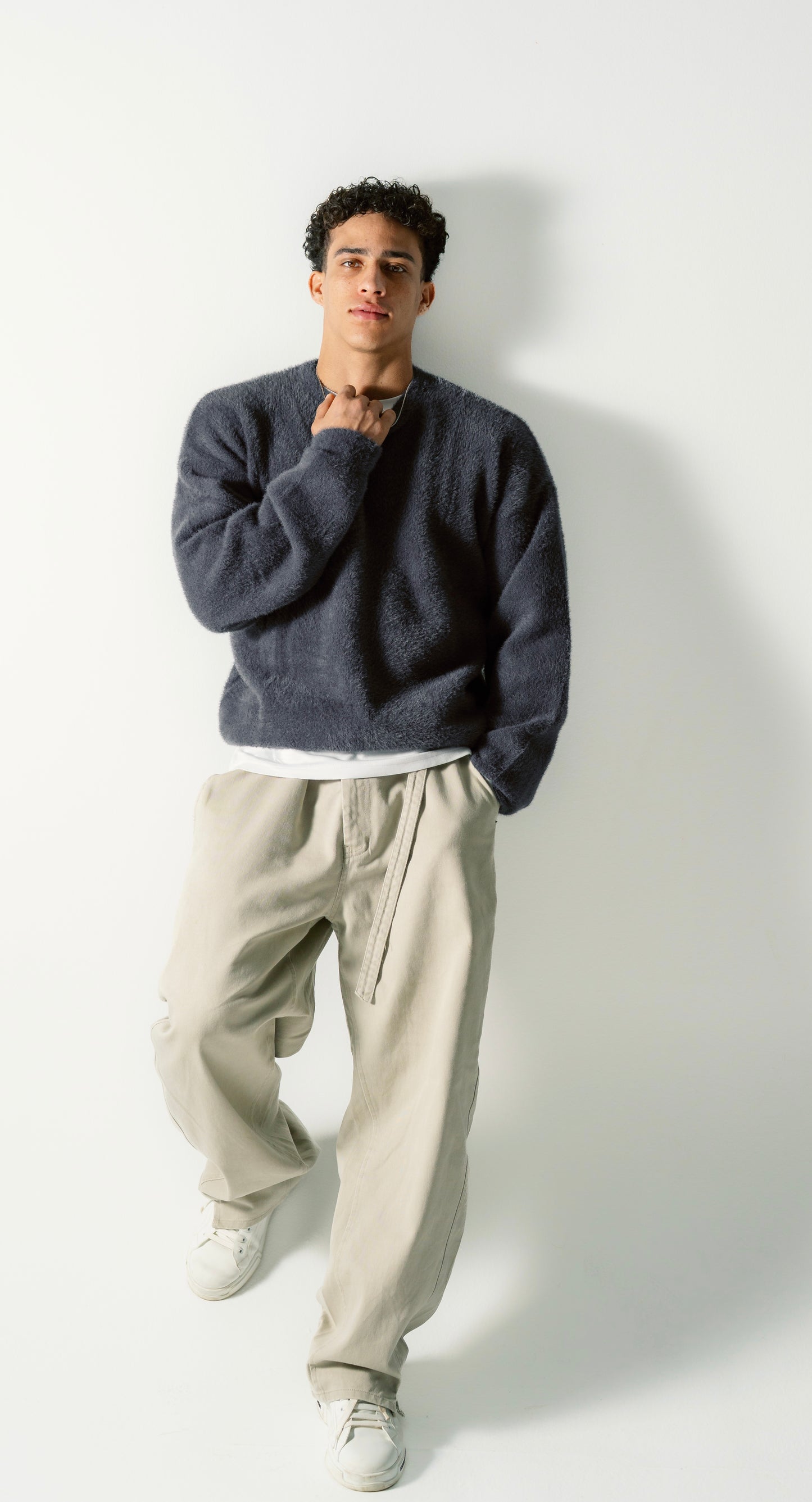 Dark Grey Mohair Knitted Basic Sweatshirt