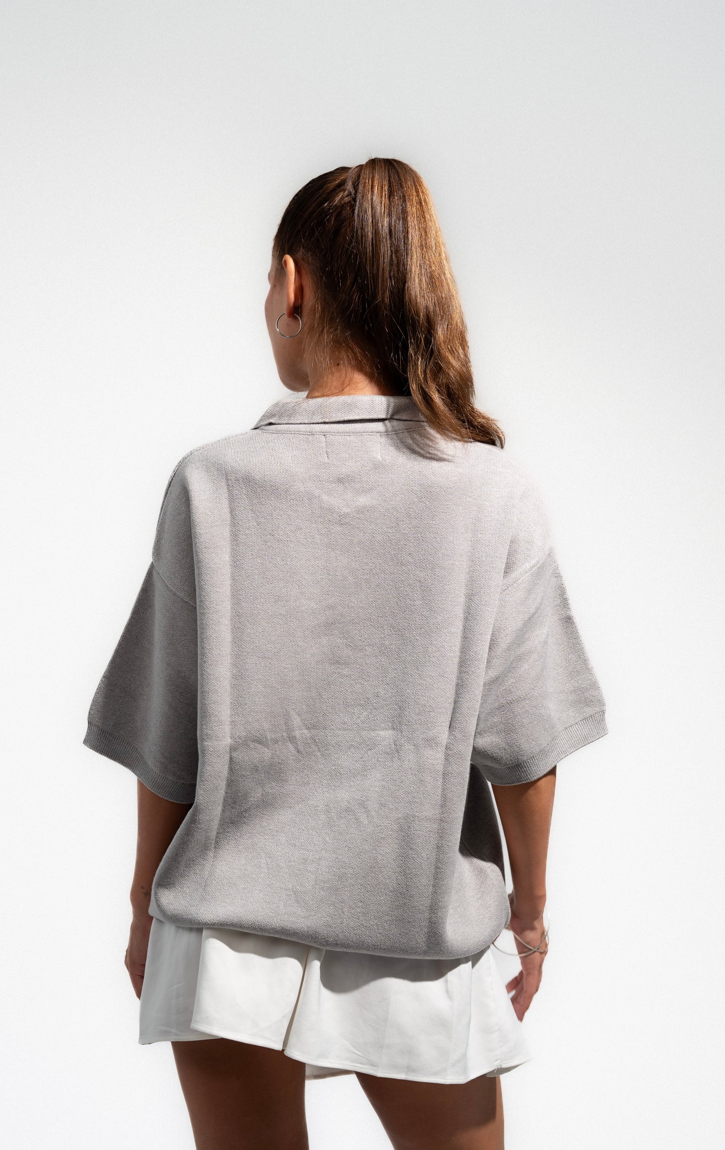 Grey Knitted Seamless Polo