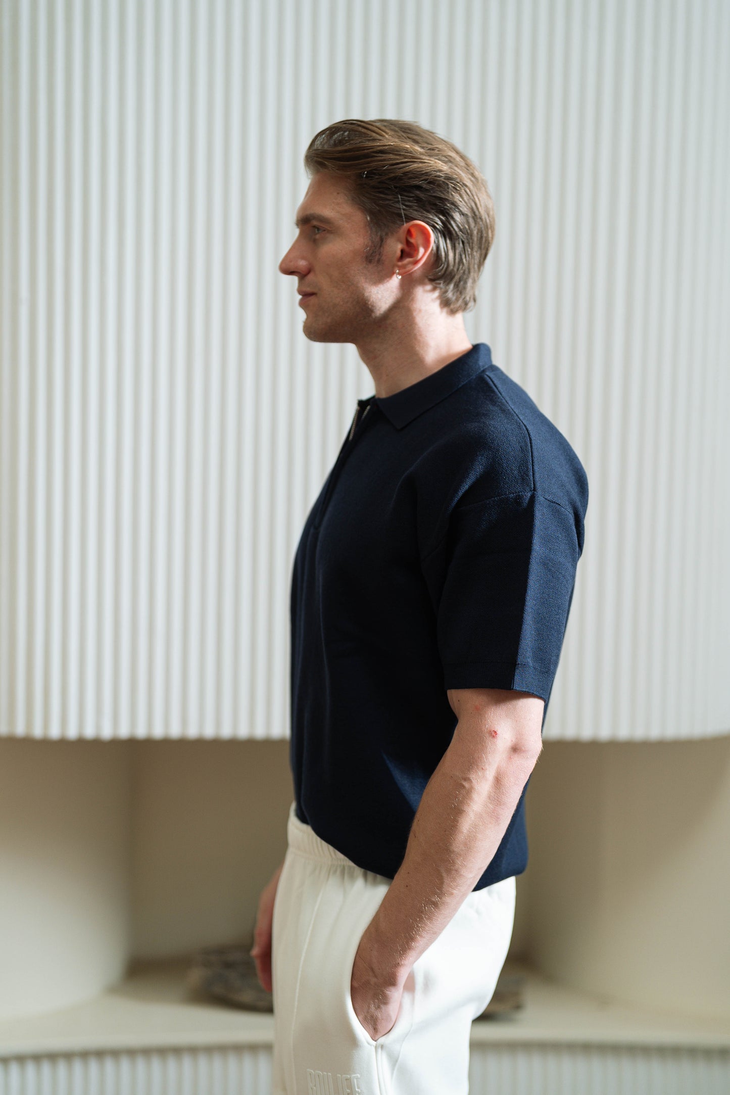 Navy Knitted Seamless Polo