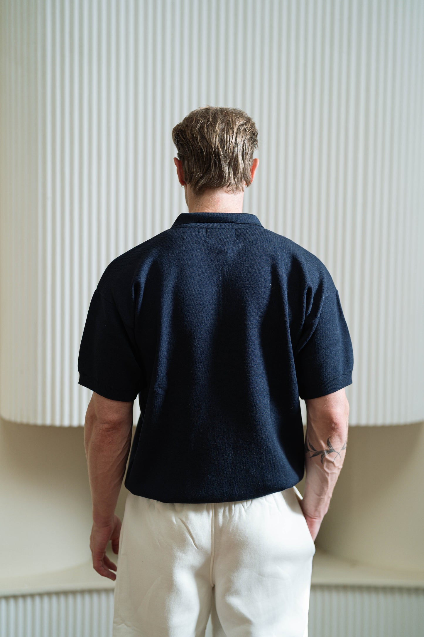 Navy Knitted Seamless Polo