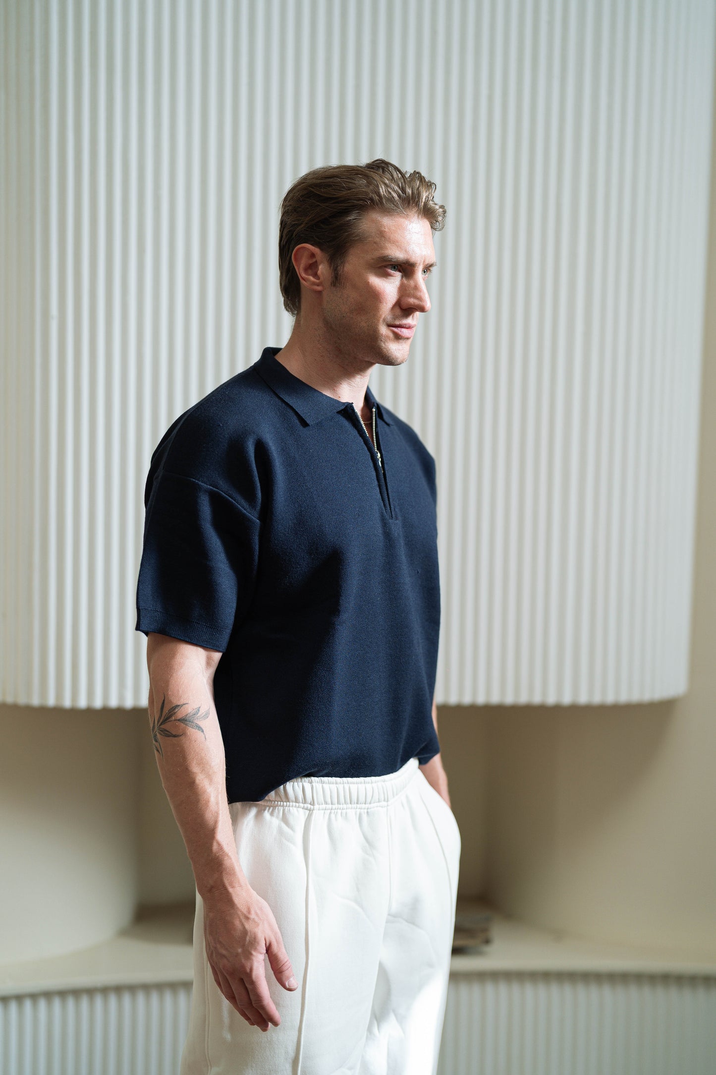 Navy Knitted Seamless Polo