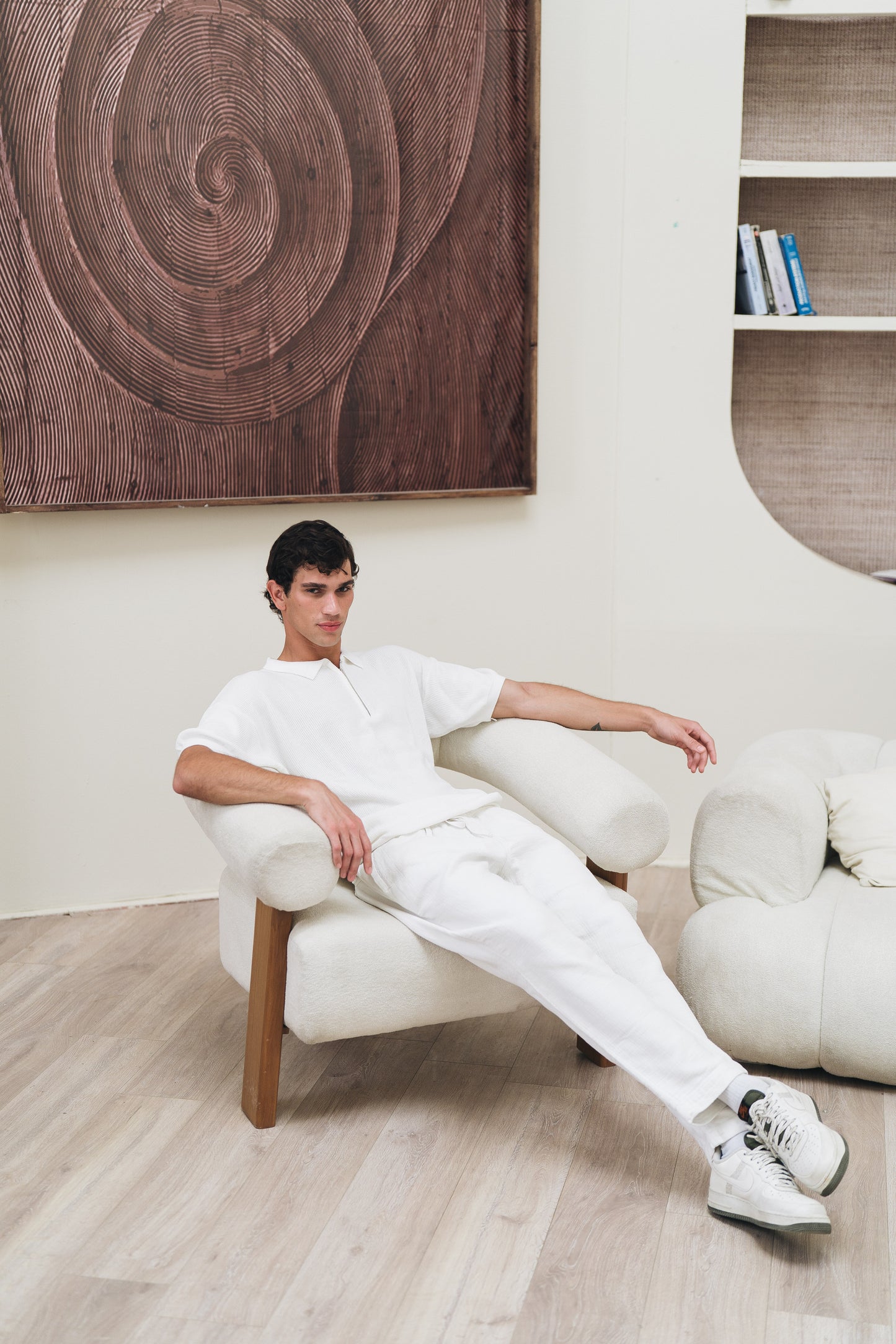 White Quarter Zip Rib Knitted Polo