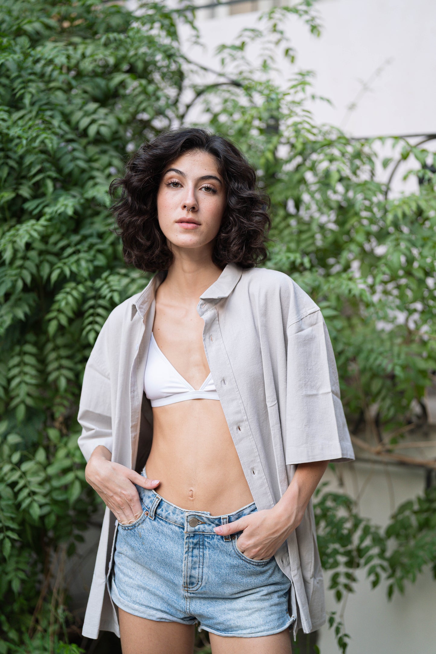 Grey Short Sleeve Linen Shirt