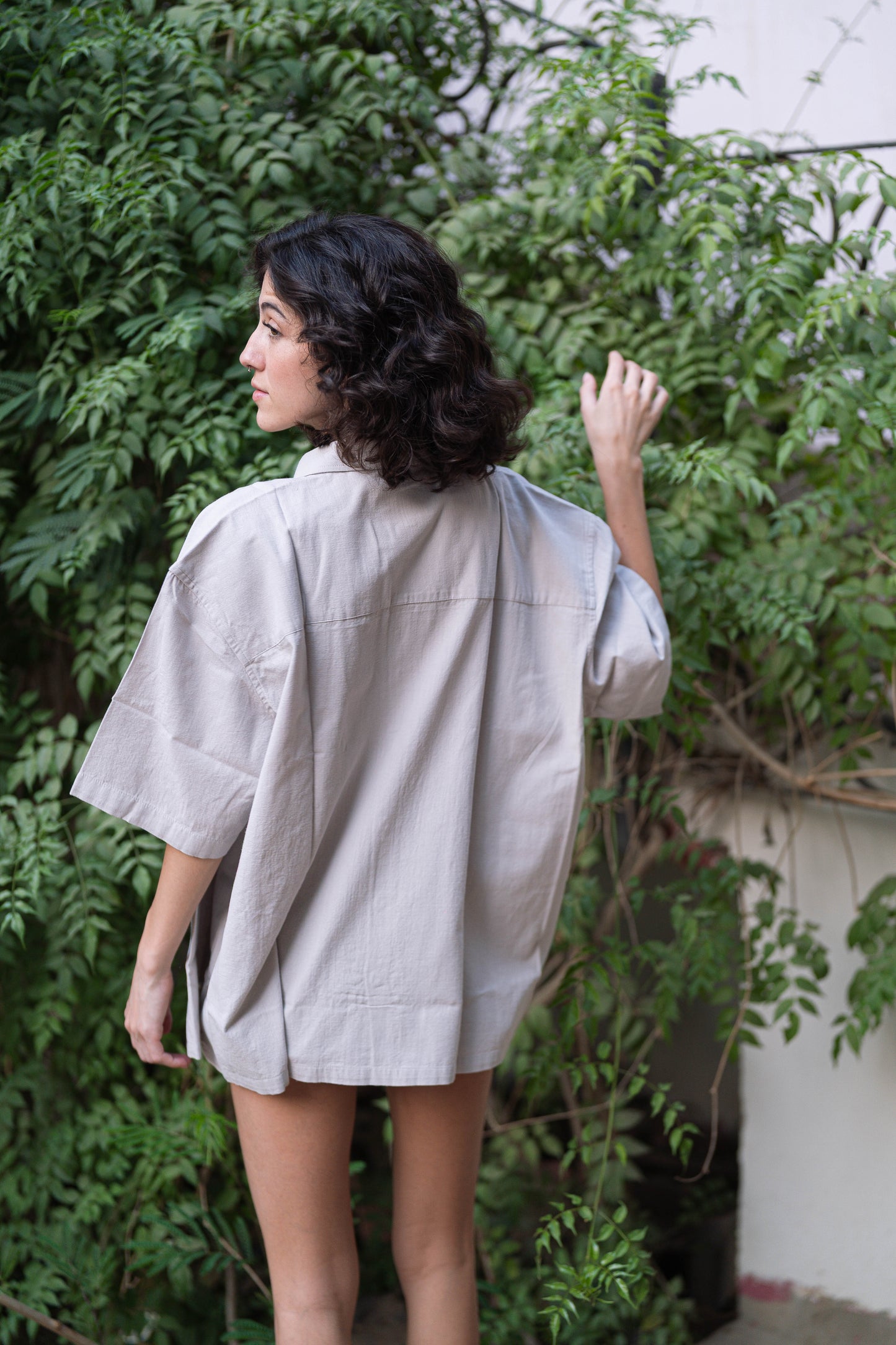Grey Short Sleeve Linen Shirt