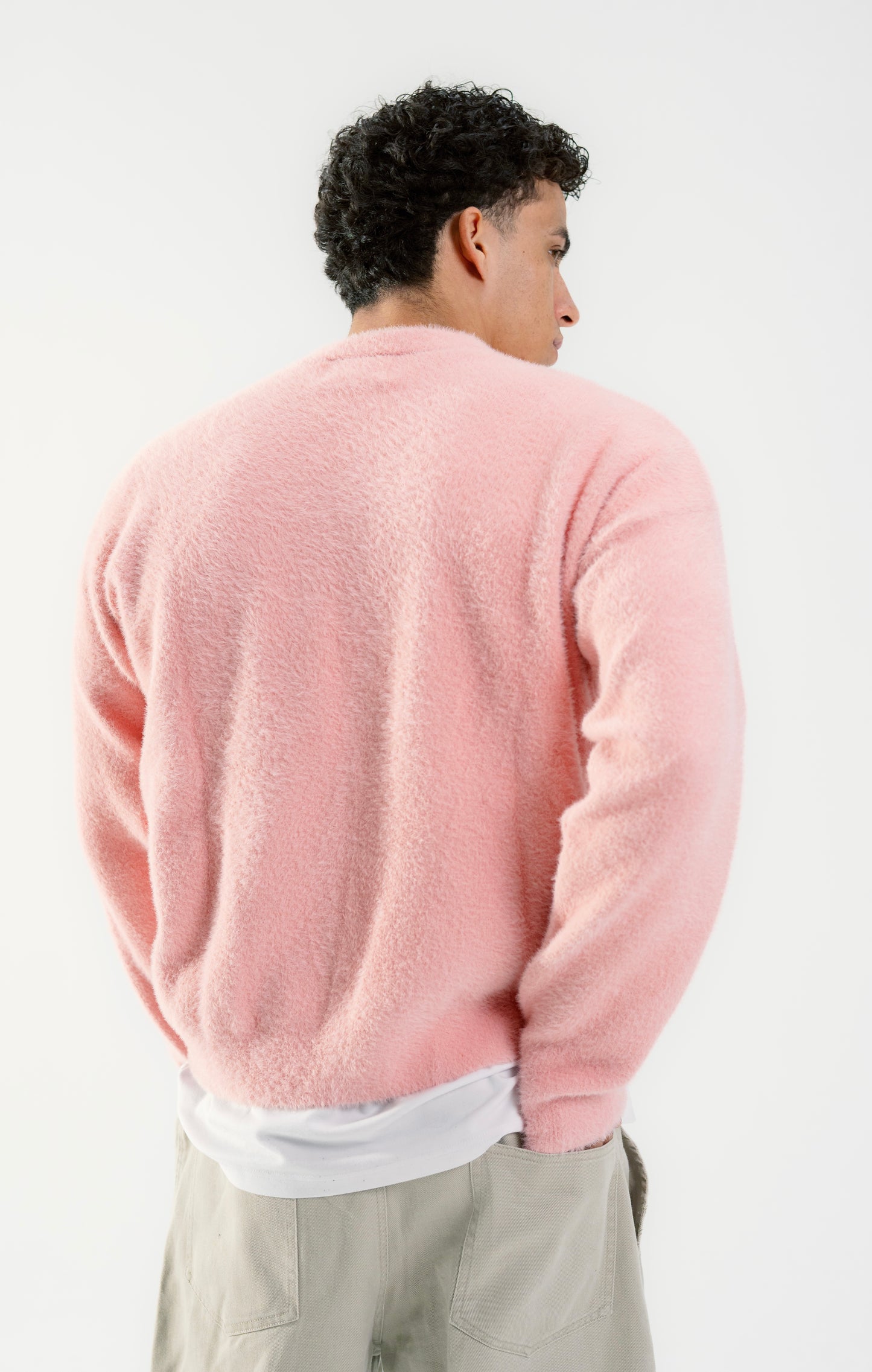 Rose Pink Mohair Knitted Basic Sweatshirt