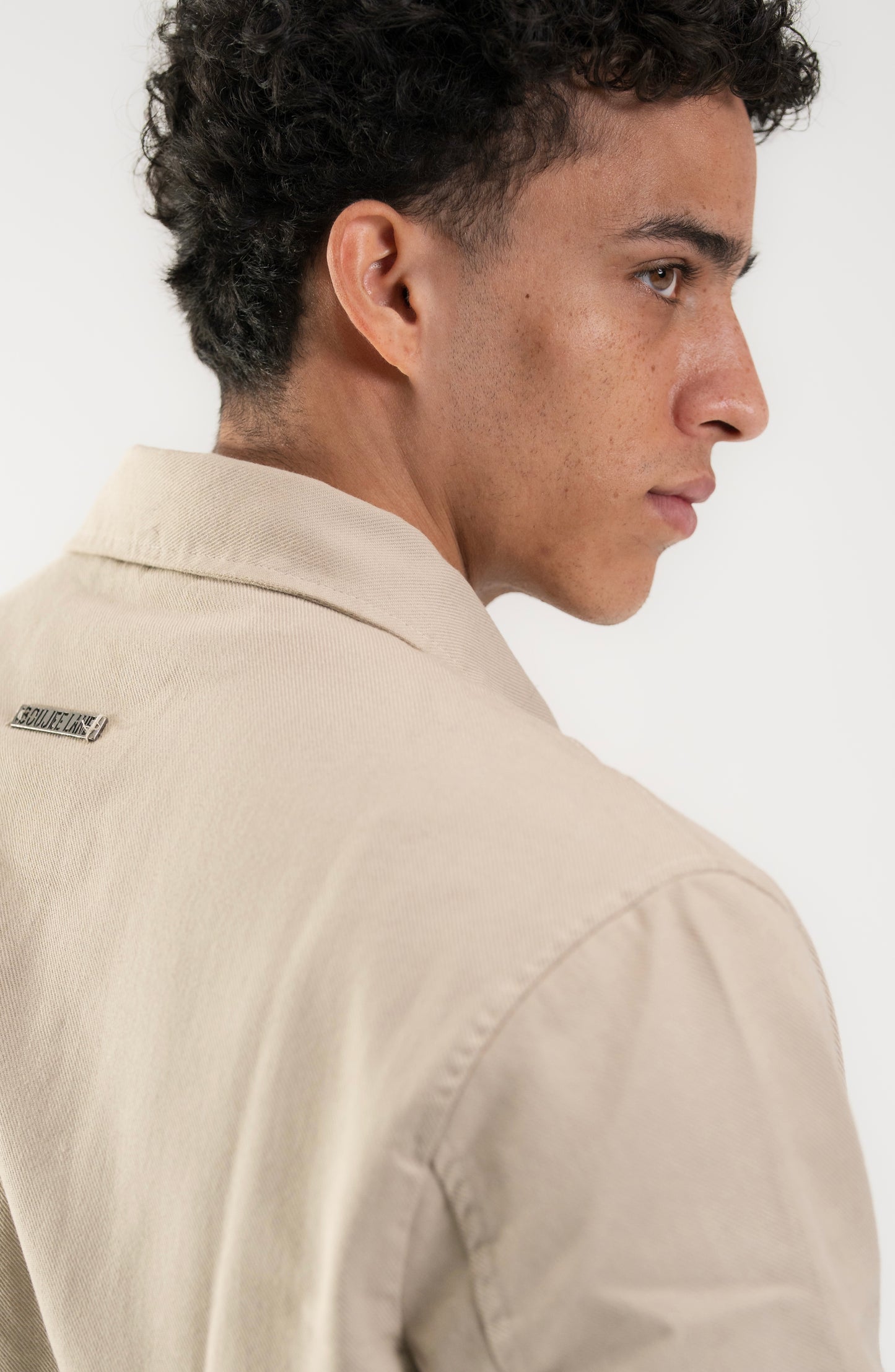 Beige Gabardine Double zip-up Jacket.