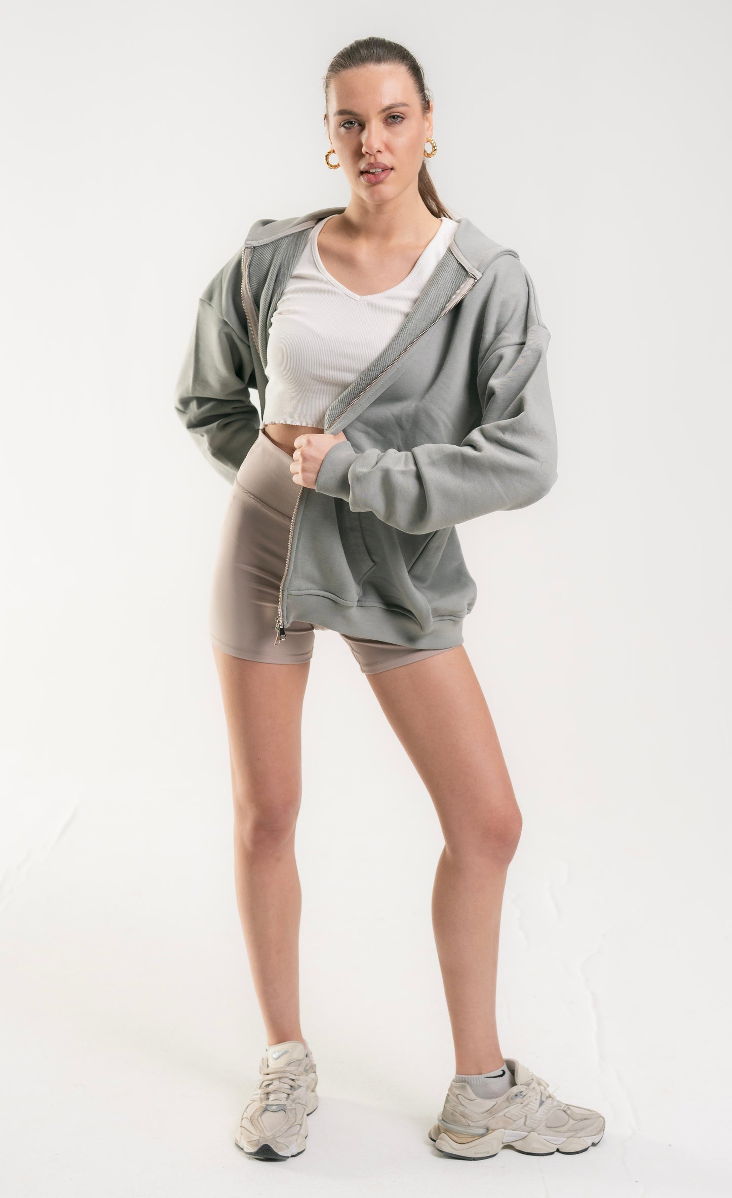 Silver French Terry Double zip-up Jacket.