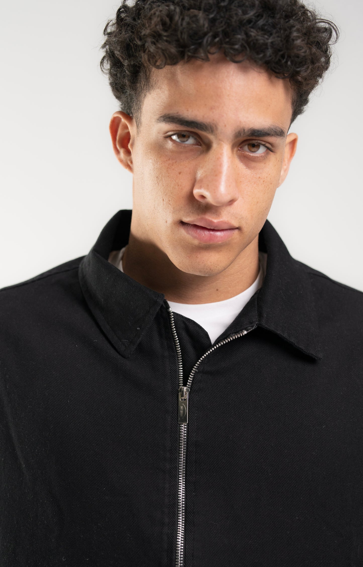 Black Gabardine Double zip-up Jacket.