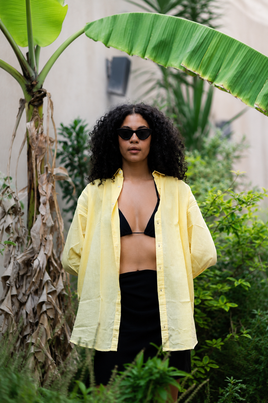 Light Yellow Long Sleeve Linen Shirt