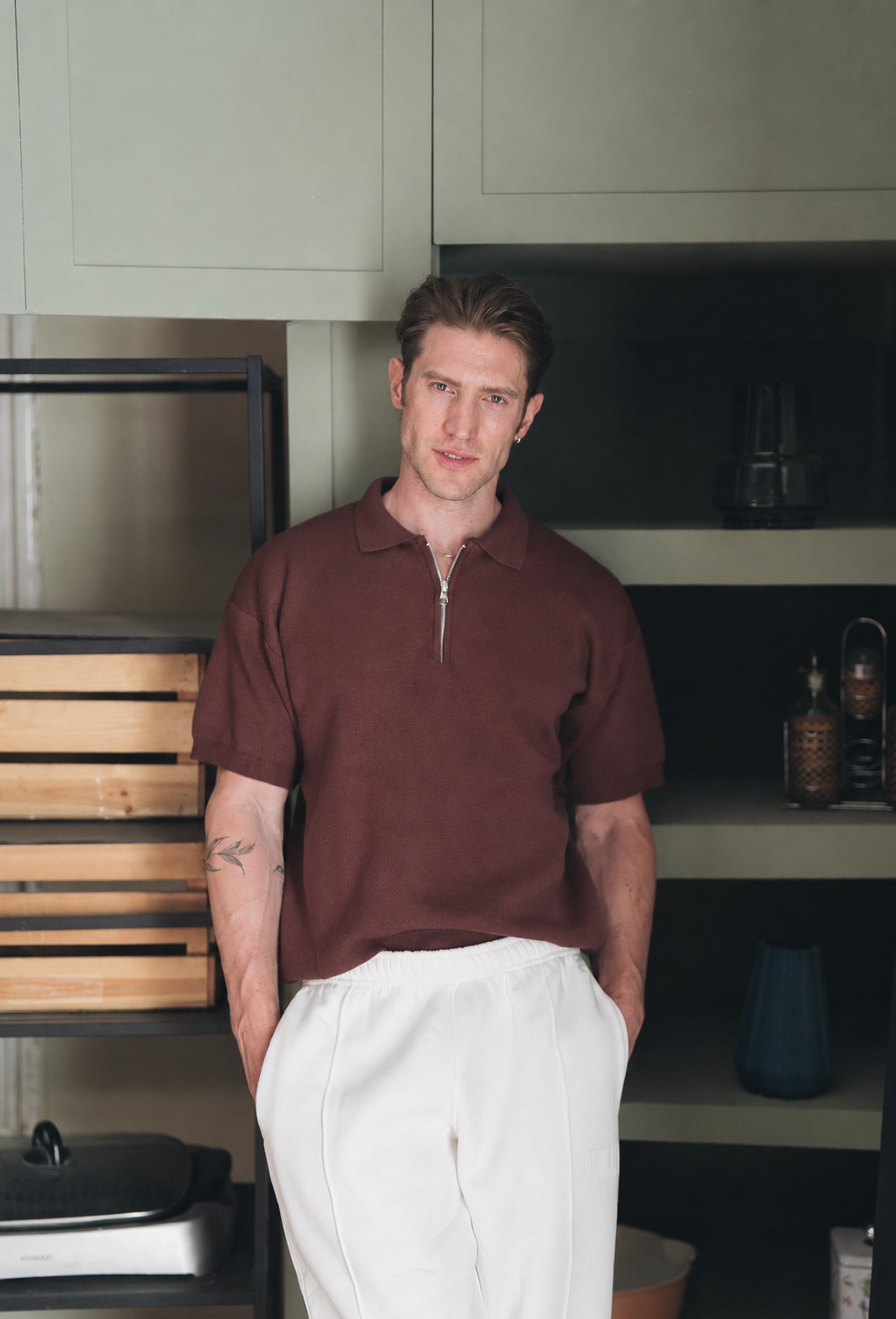 Brown Knitted Seamless Polo