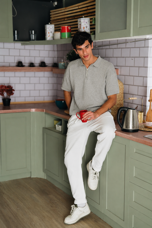 Grey Knitted Seamless Polo