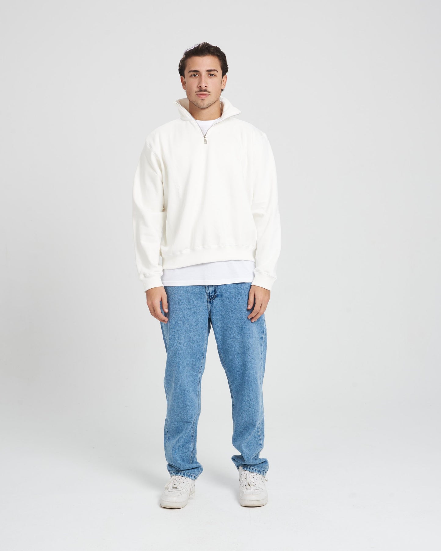 Quarter zip Unisex White Sweatshirt