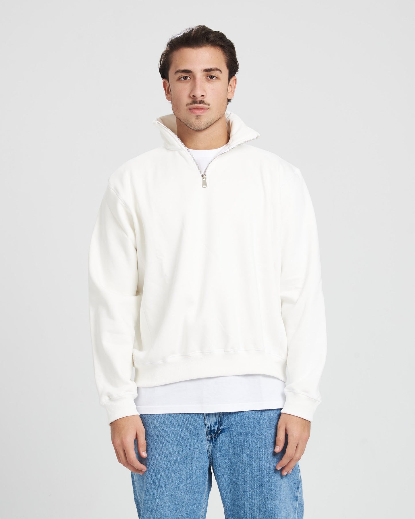 Quarter zip Unisex White Sweatshirt