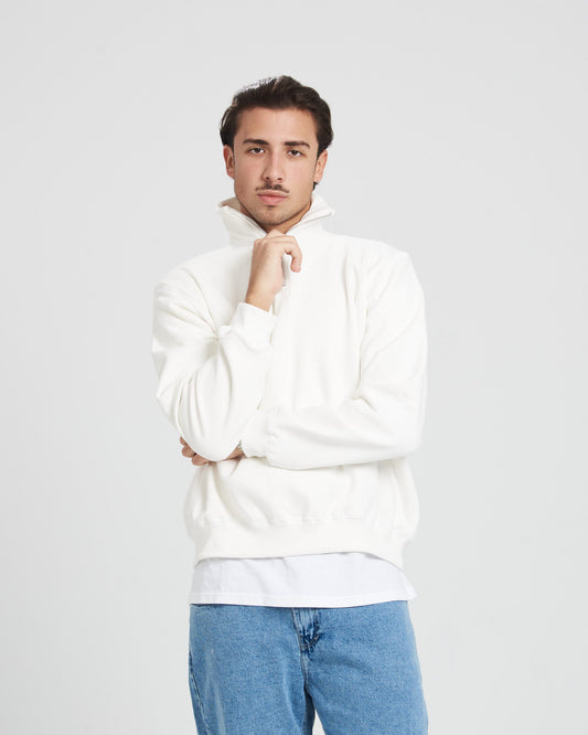 Quarter zip Unisex White Sweatshirt