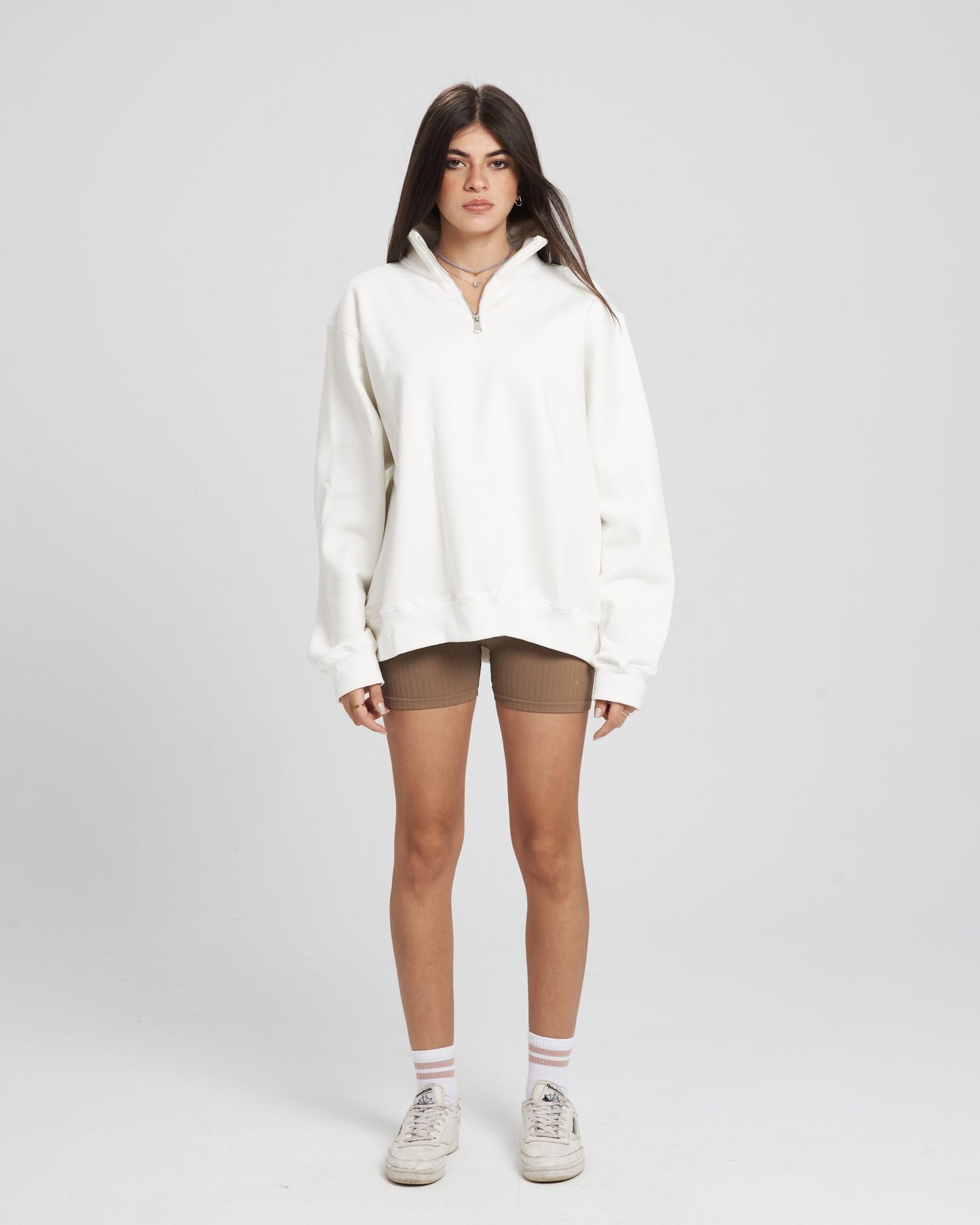 Quarter zip Unisex White Sweatshirt