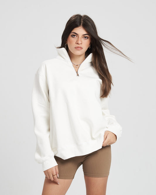 Quarter zip Unisex White Sweatshirt