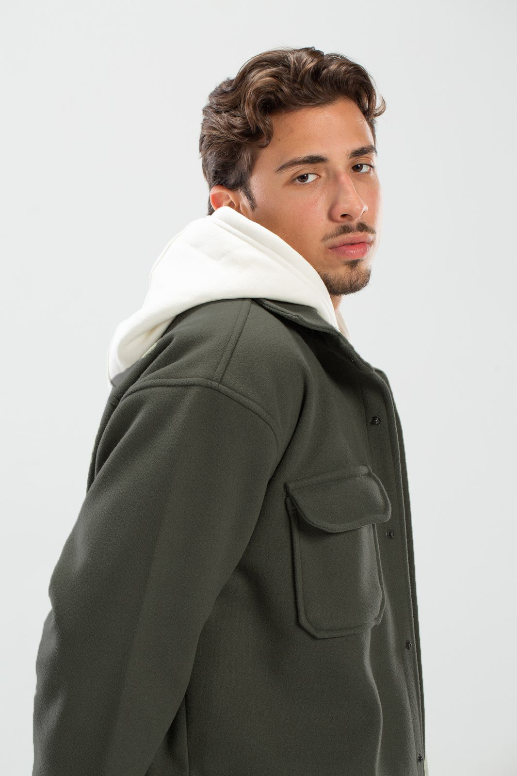 Olive oversized wool pocketed jackets