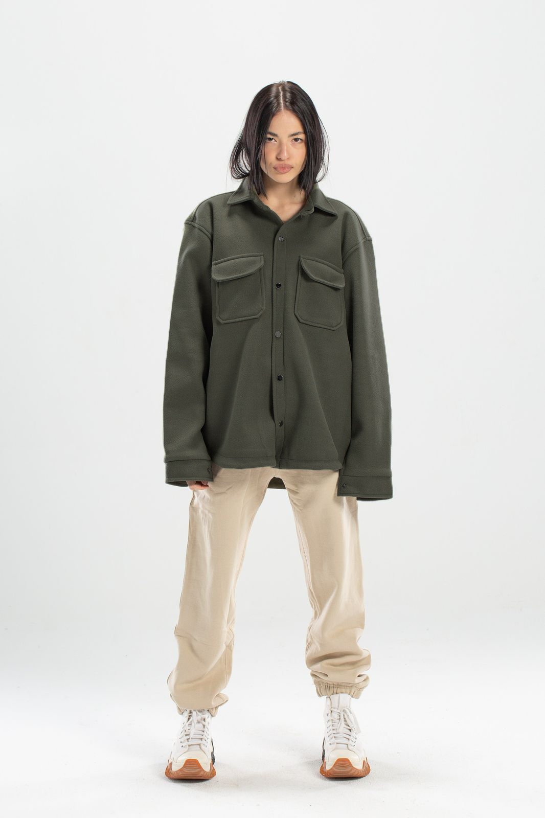 Olive oversized wool pocketed jacket