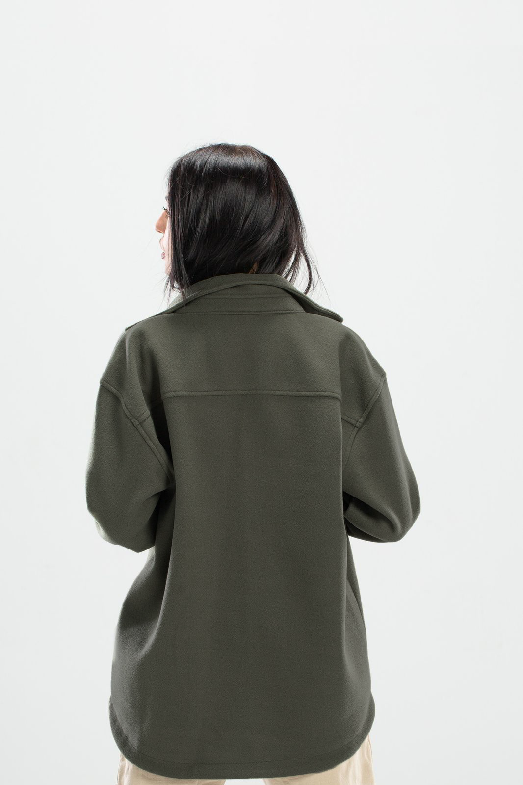 Olive oversized wool pocketed jacket