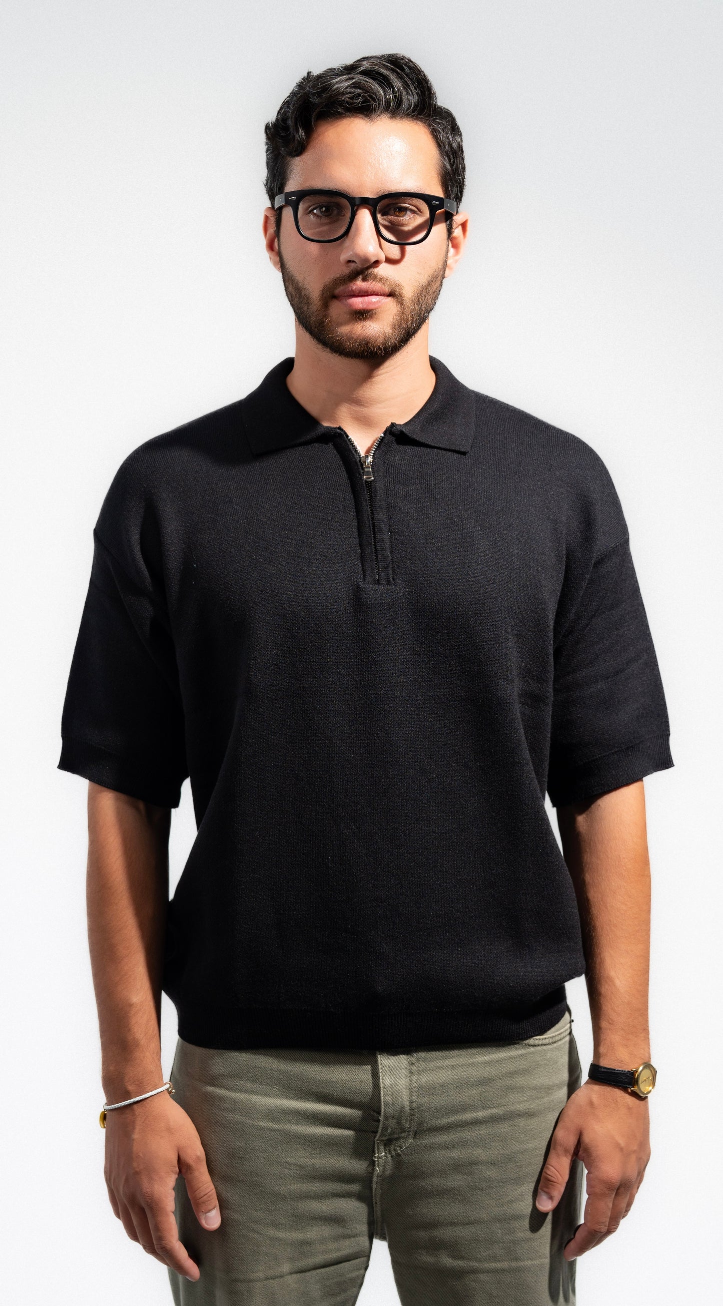 Black Knitted Seamless Polo