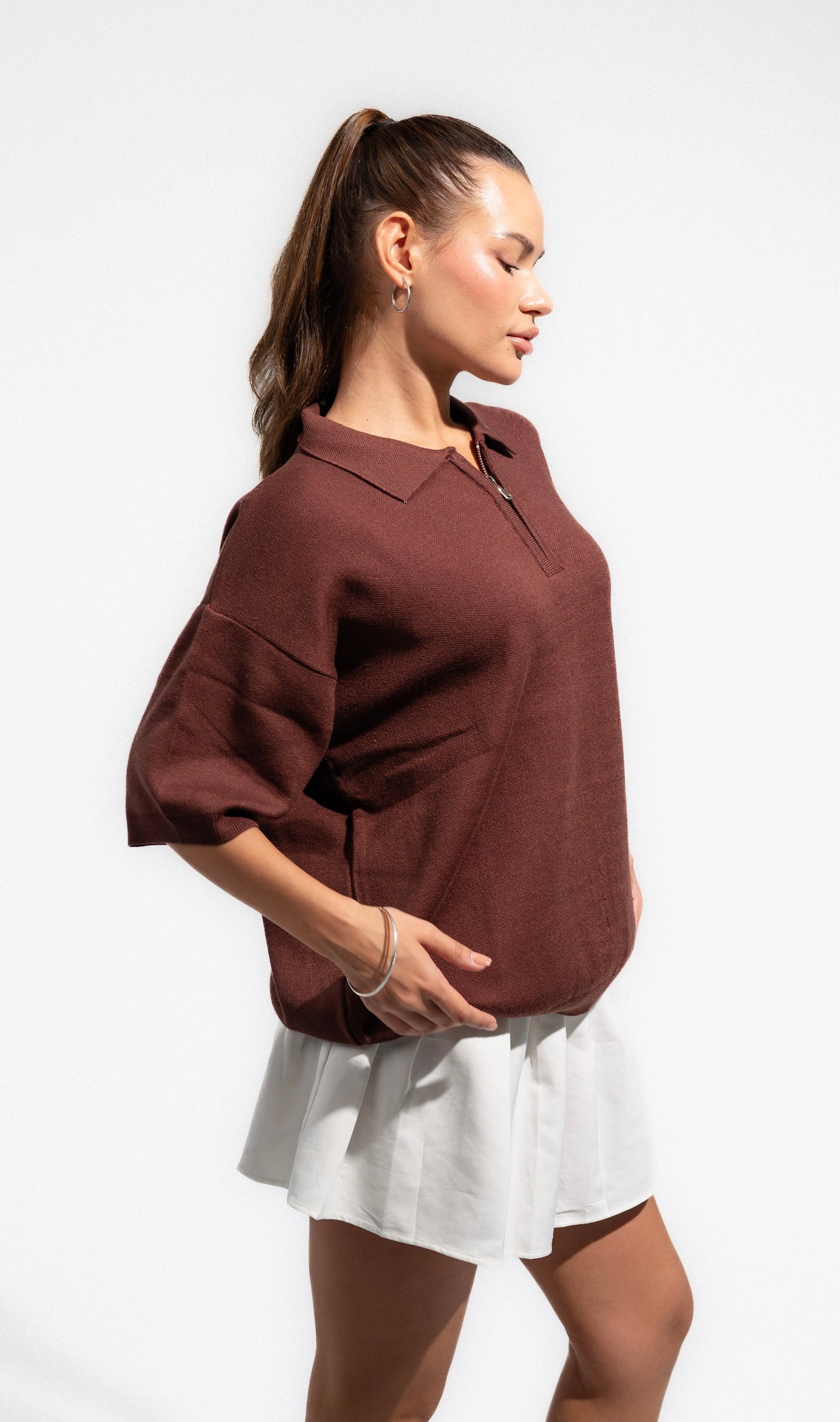 Brown Knitted Seamless Polo