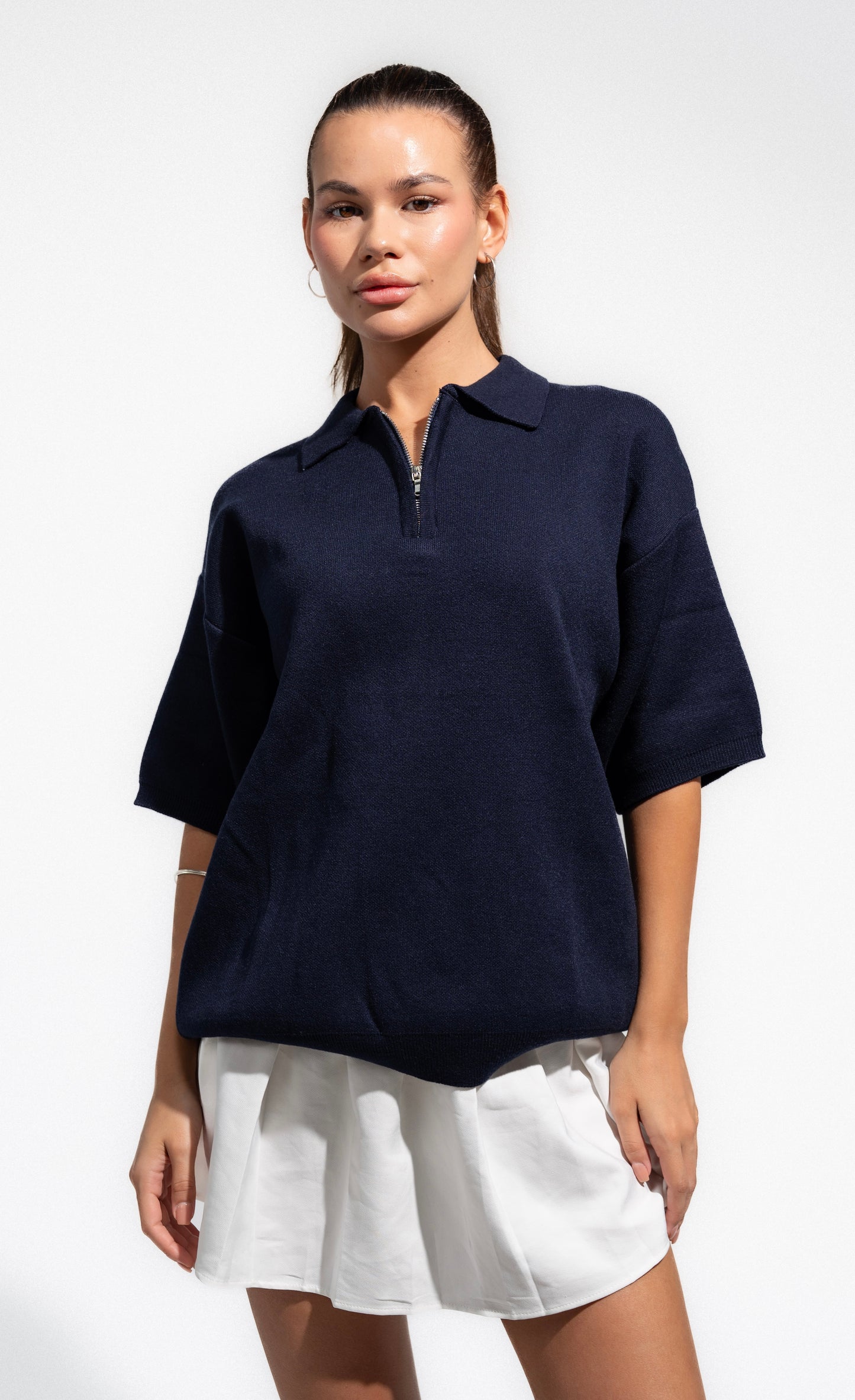 Navy Knitted Seamless Polo