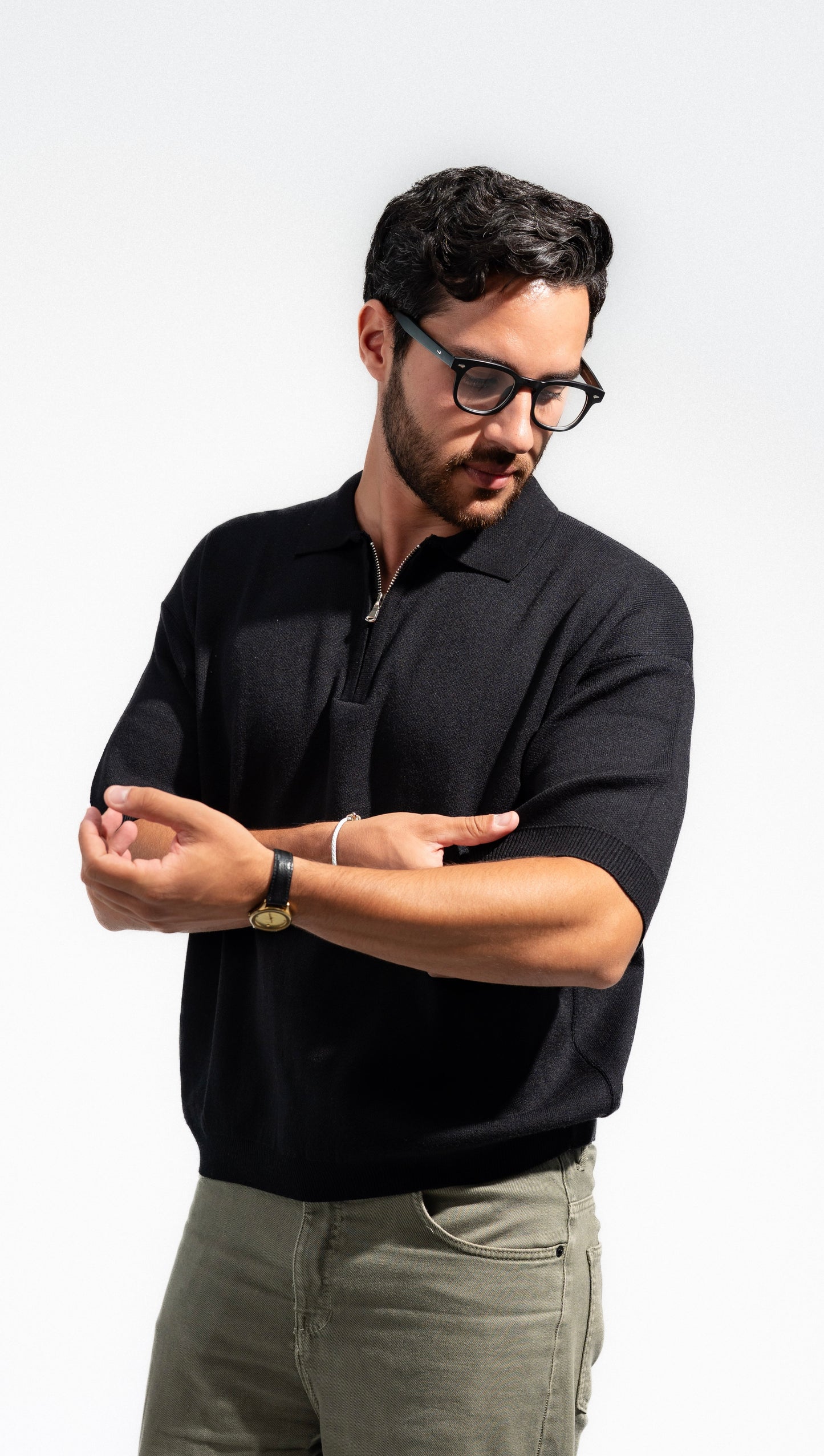 Black Knitted Seamless Polo
