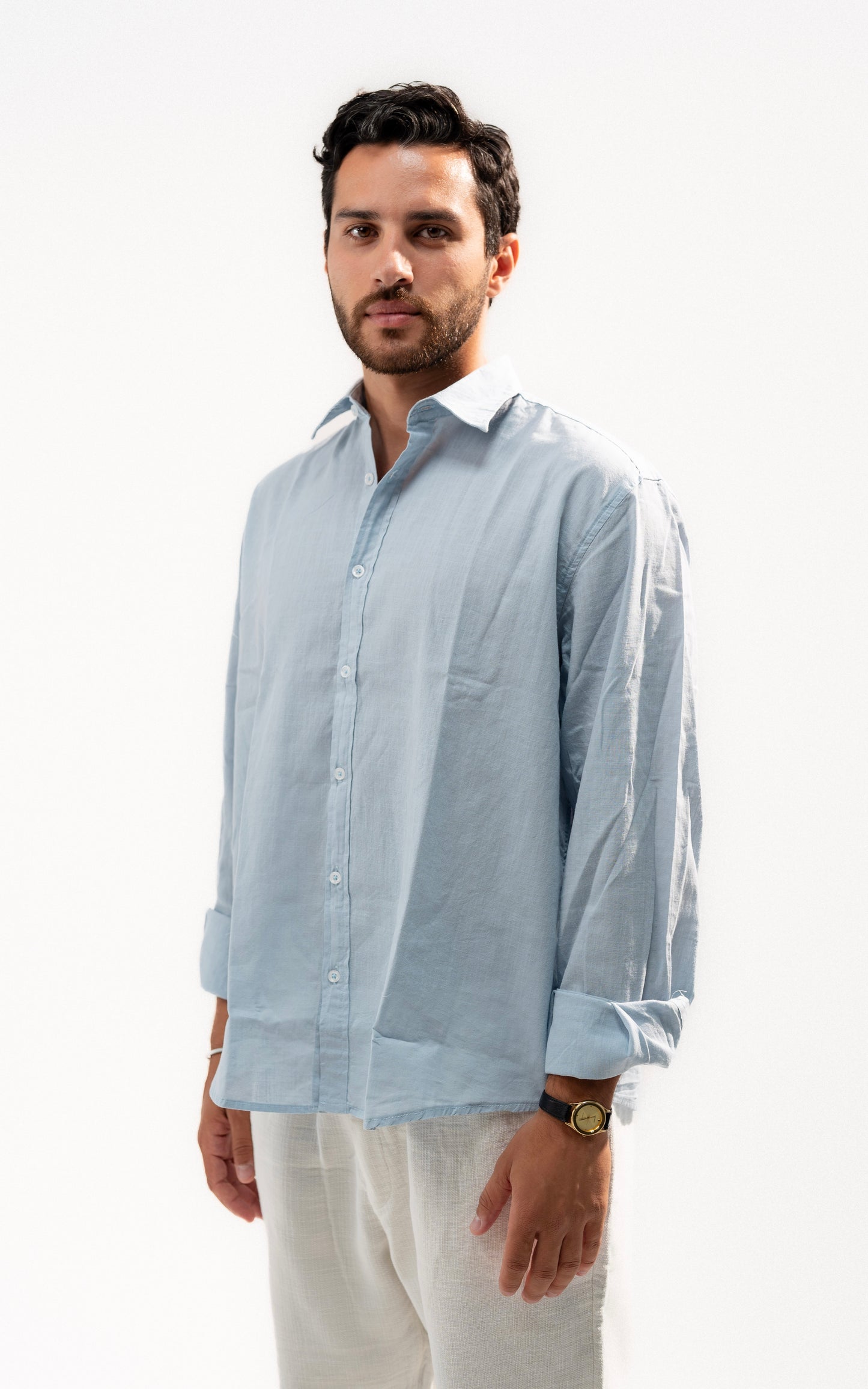 Baby Blue Long Sleeve Linen Shirt