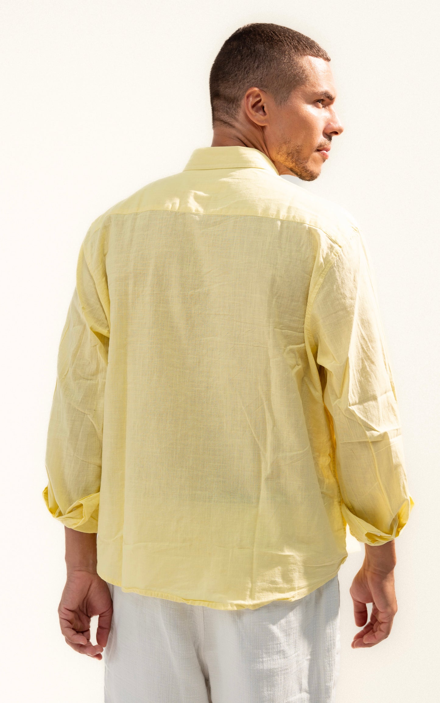 Light Yellow Long Sleeve Linen Shirt