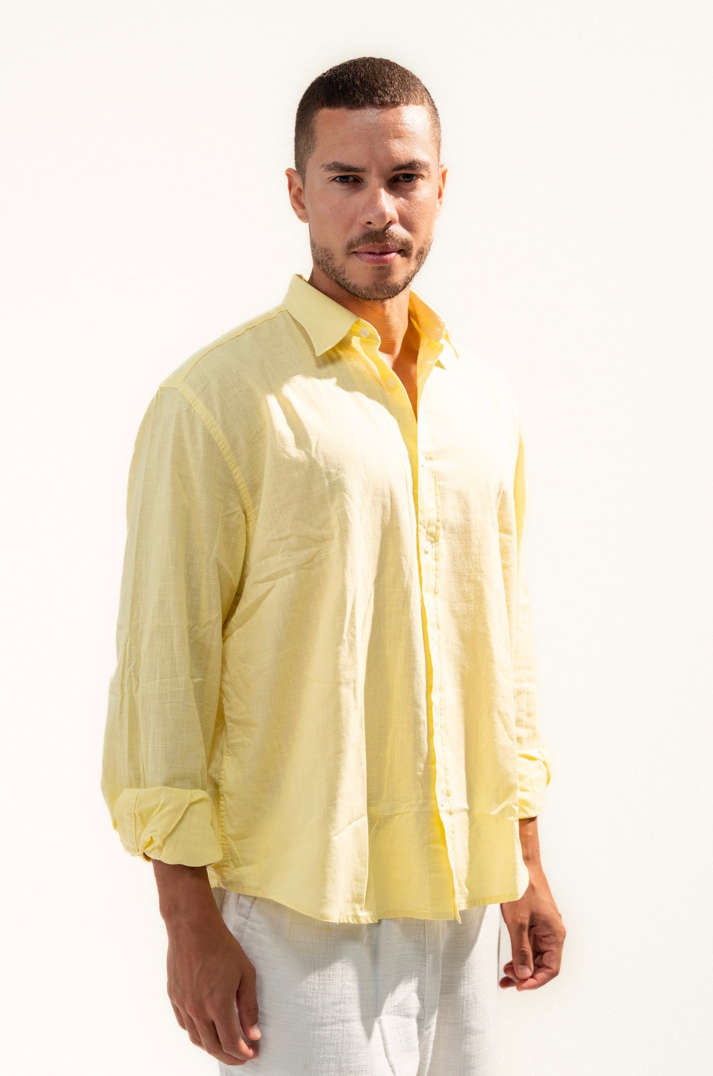 Light Yellow Long Sleeve Linen Shirt