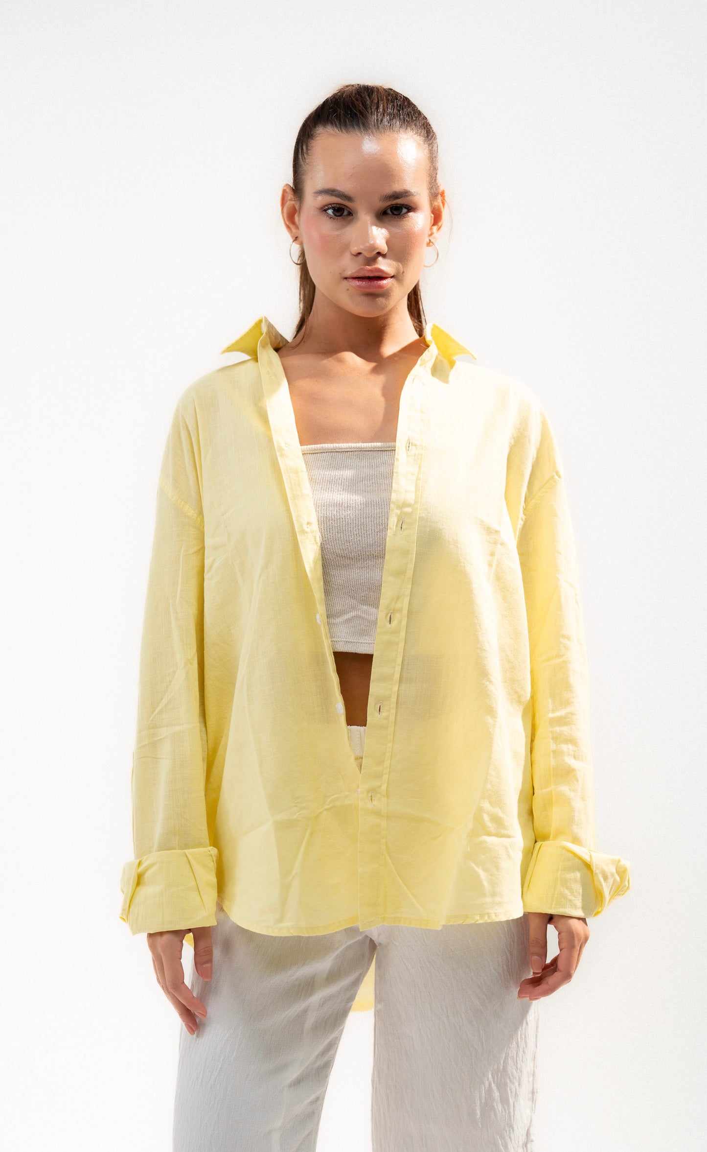 Light Yellow Long Sleeve Linen Shirt
