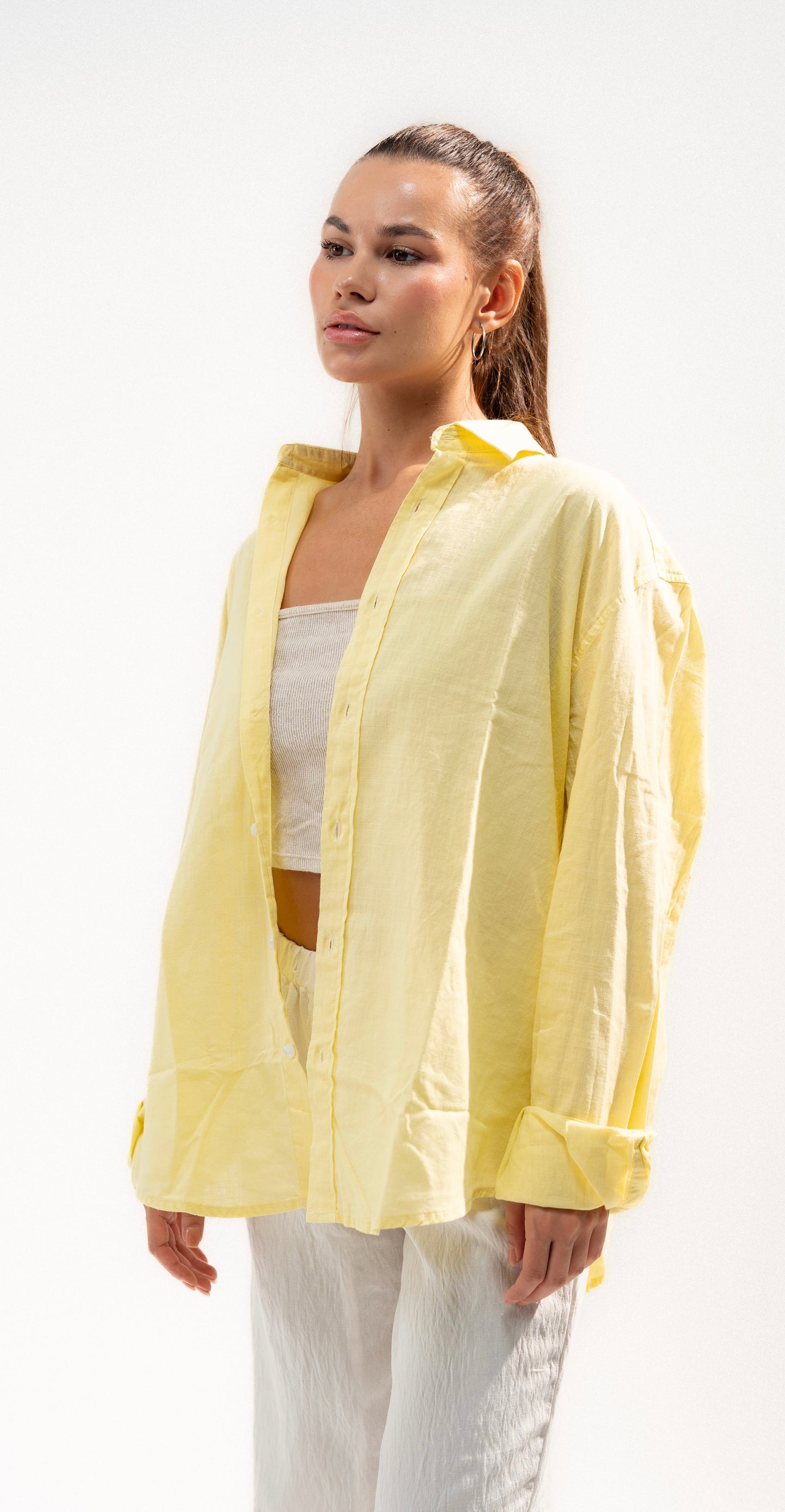 Light Yellow Long Sleeve Linen Shirt