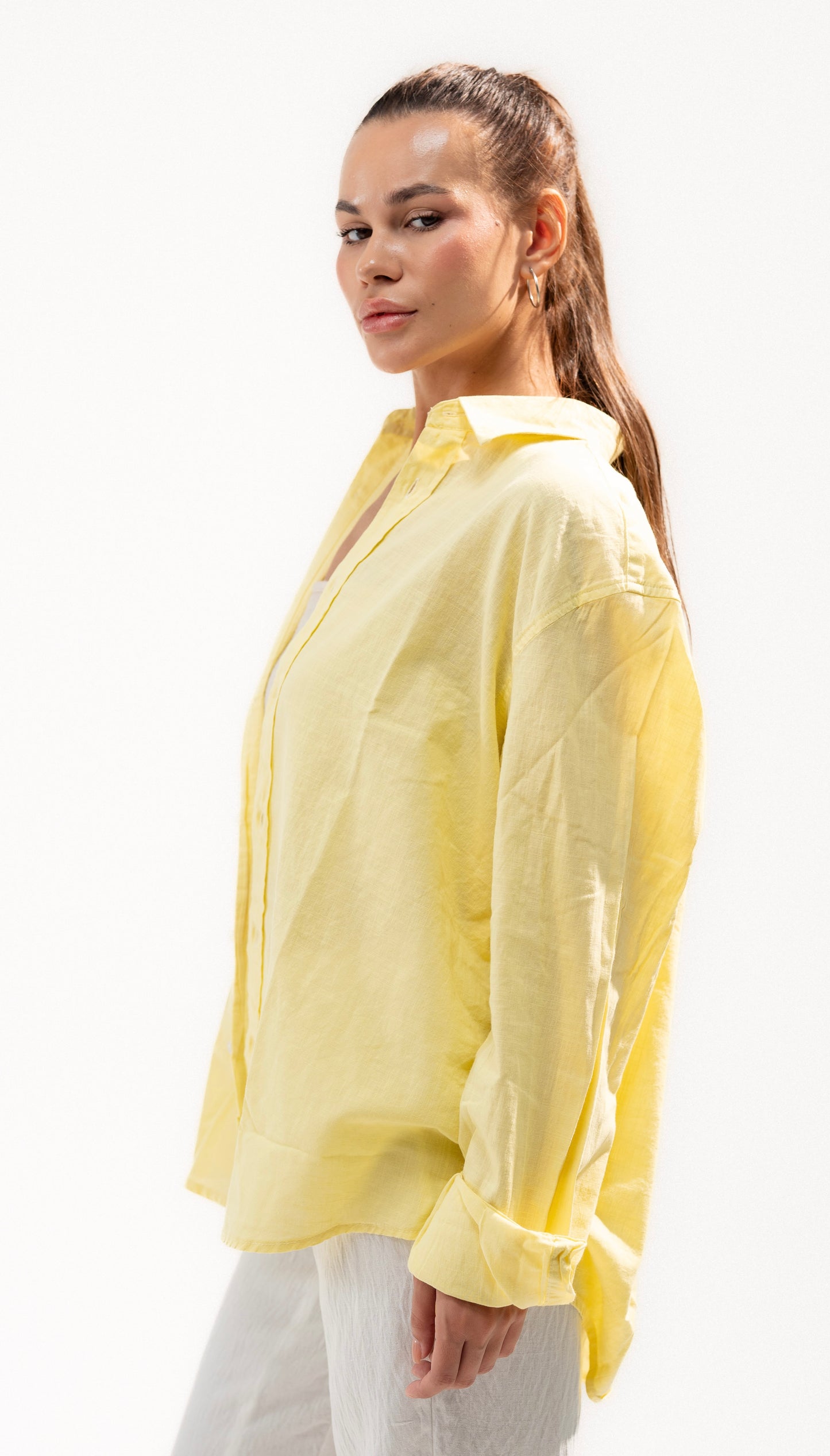 Light Yellow Long Sleeve Linen Shirt