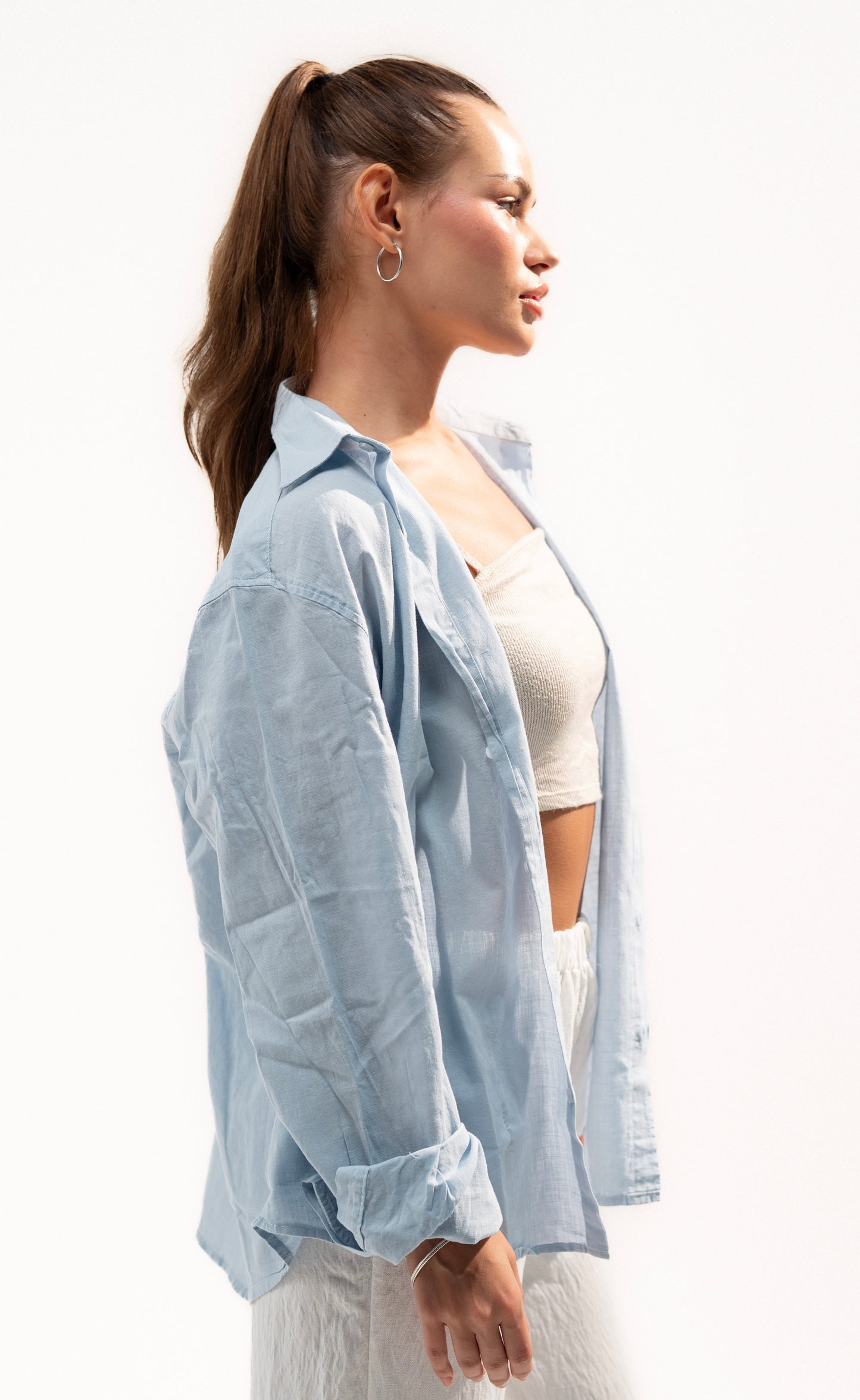 Baby Blue Long Sleeve Linen Shirt