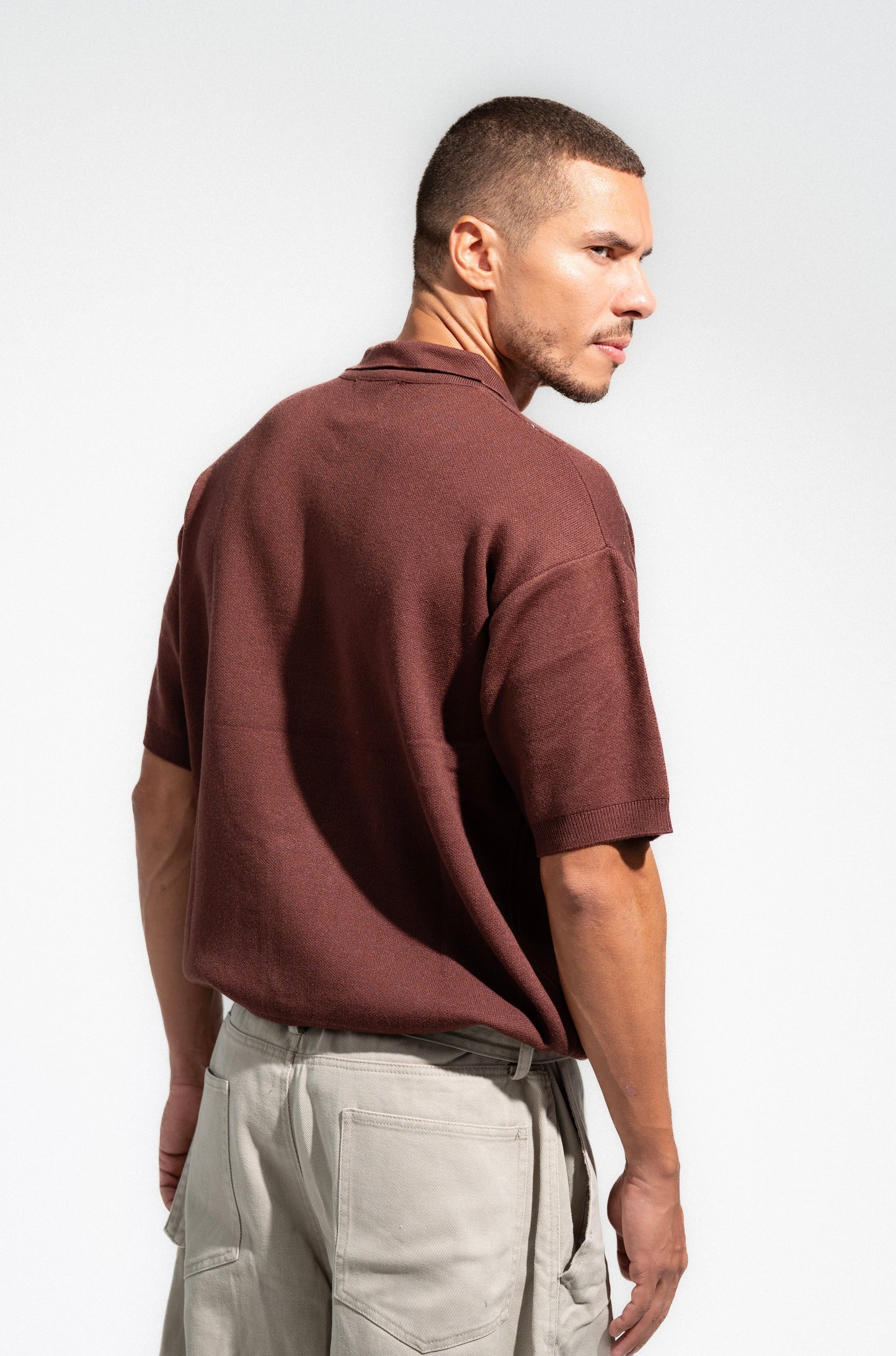 Brown Knitted Seamless Polo