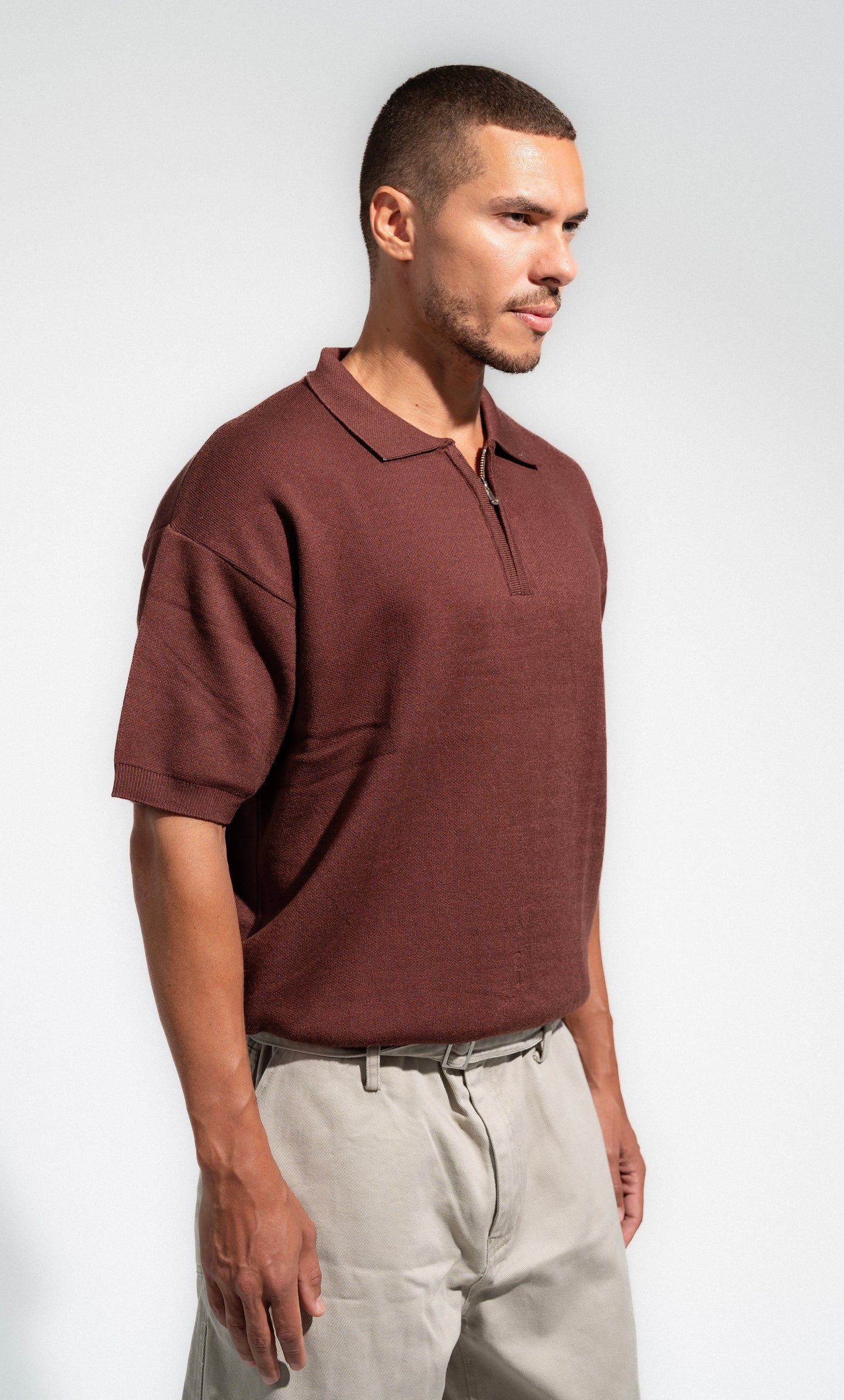 Brown Knitted Seamless Polo