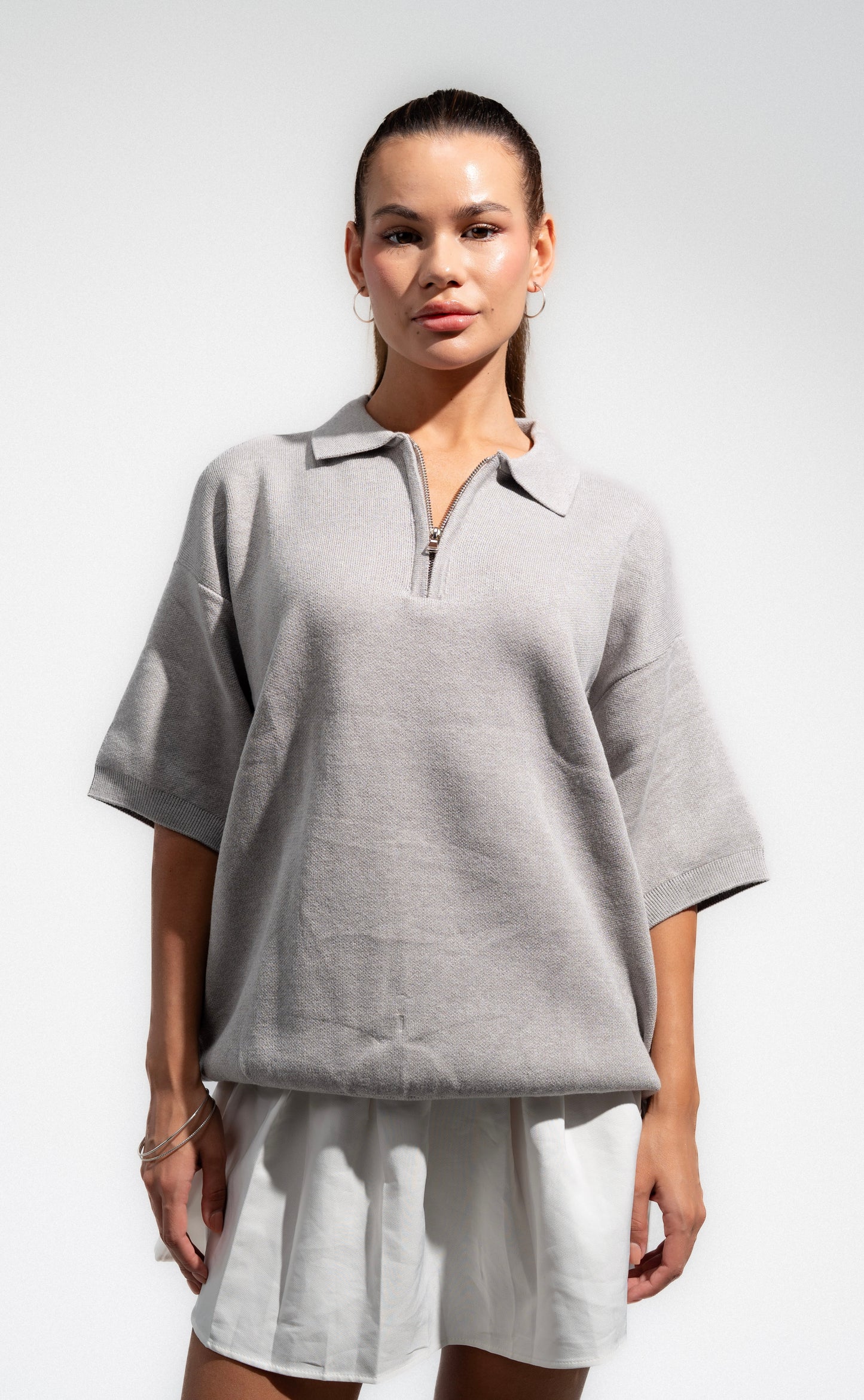 Grey Knitted Seamless Polo