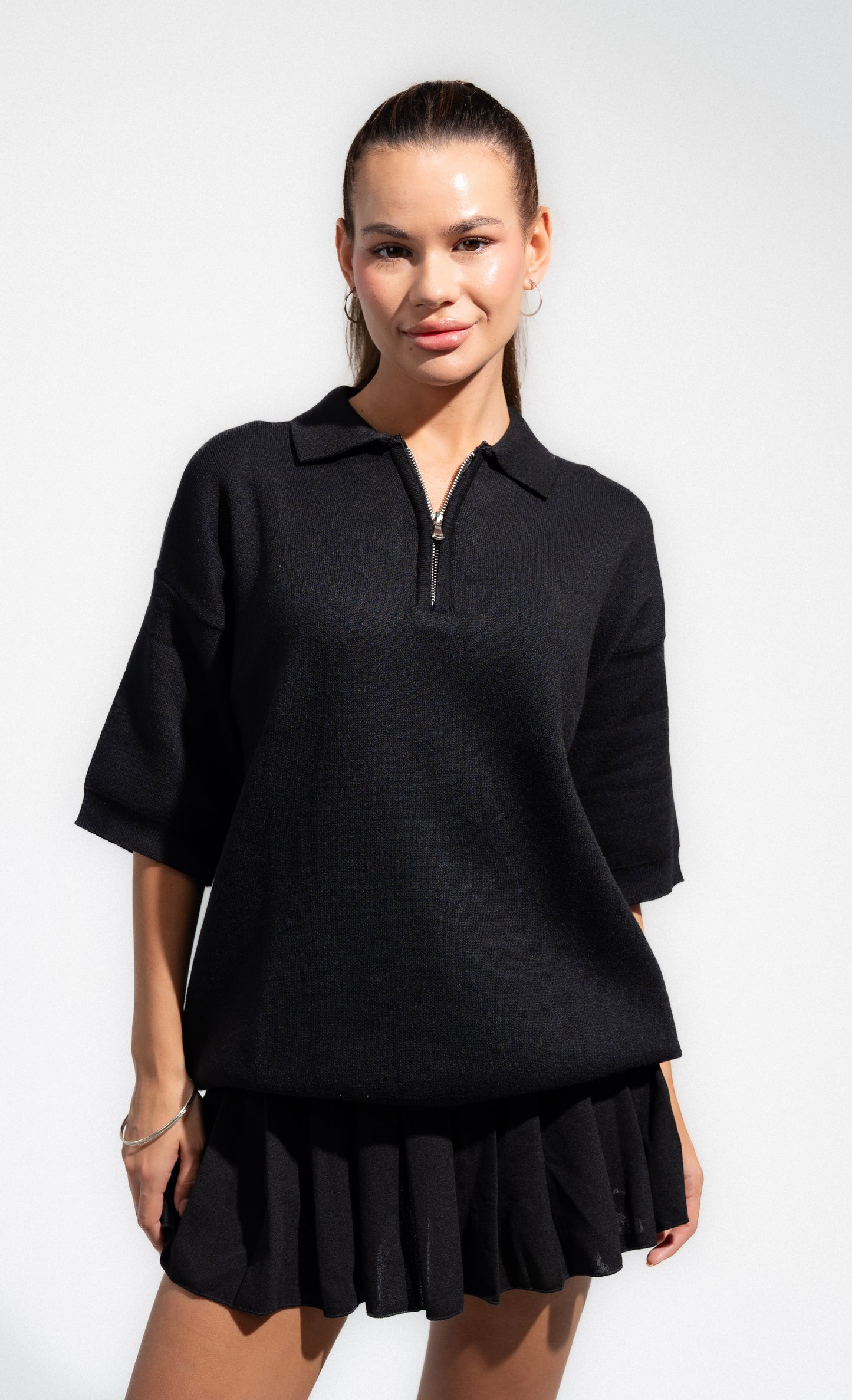 Black Knitted Seamless Polo