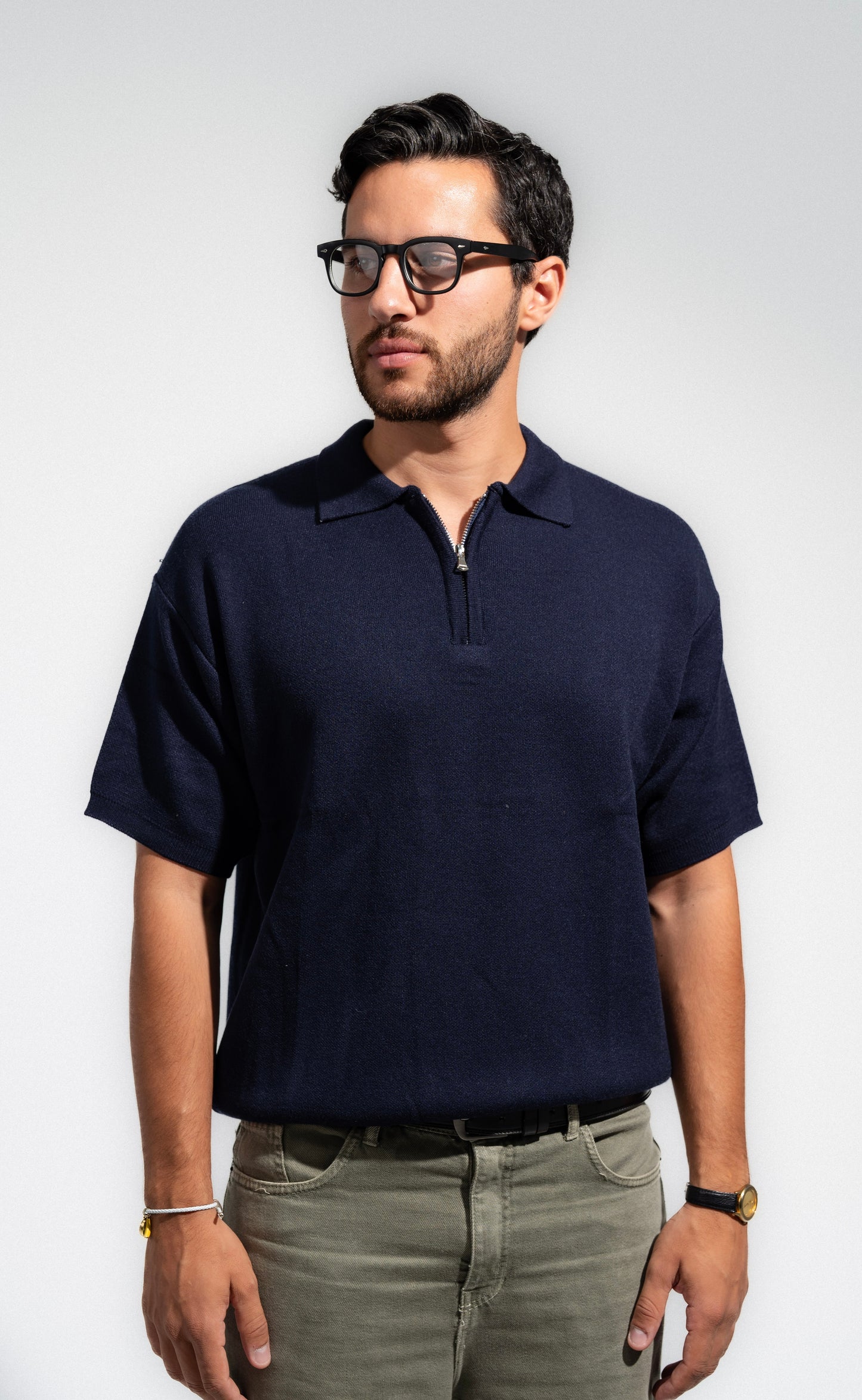 Navy Knitted Seamless Polo