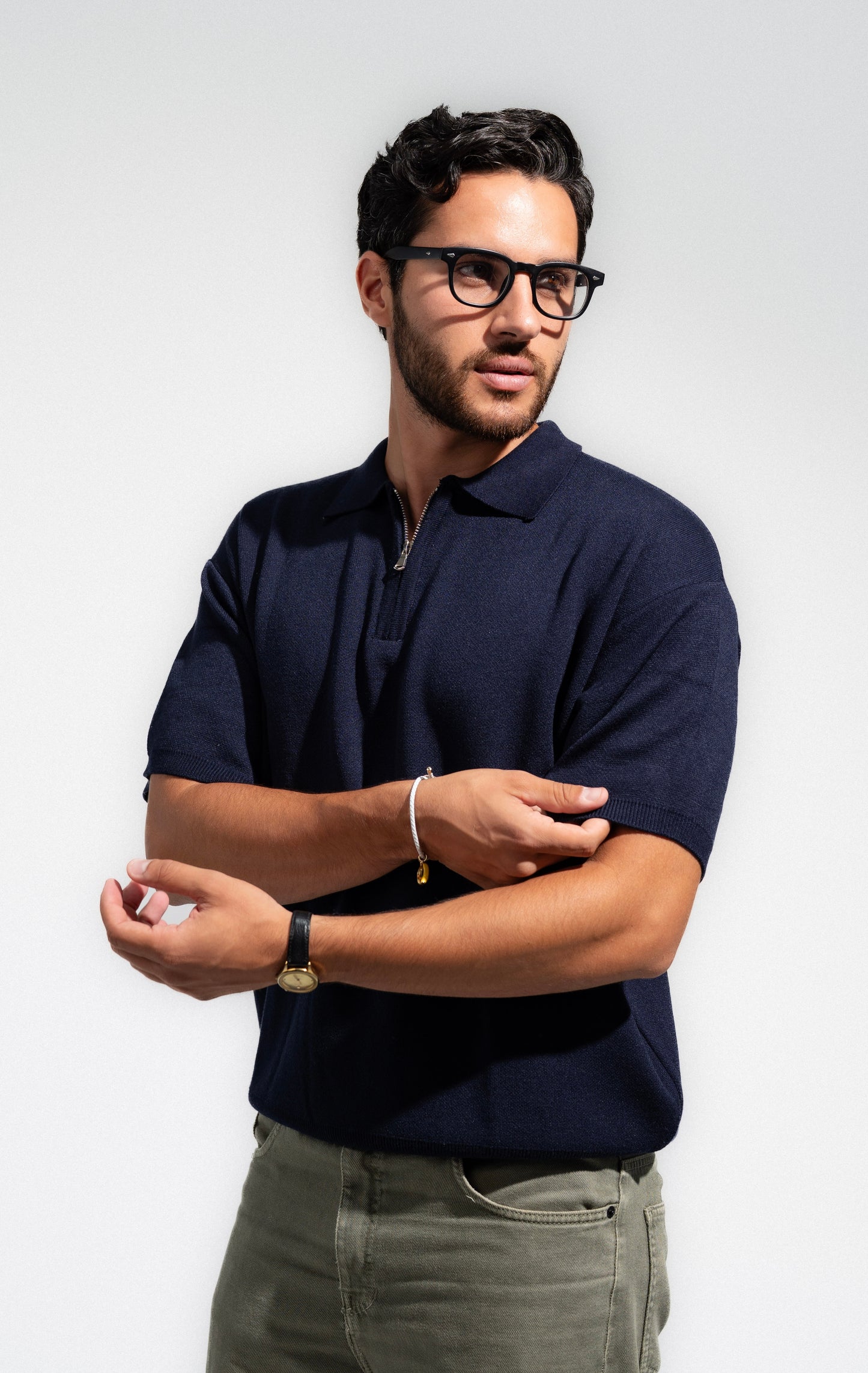 Navy Knitted Seamless Polo