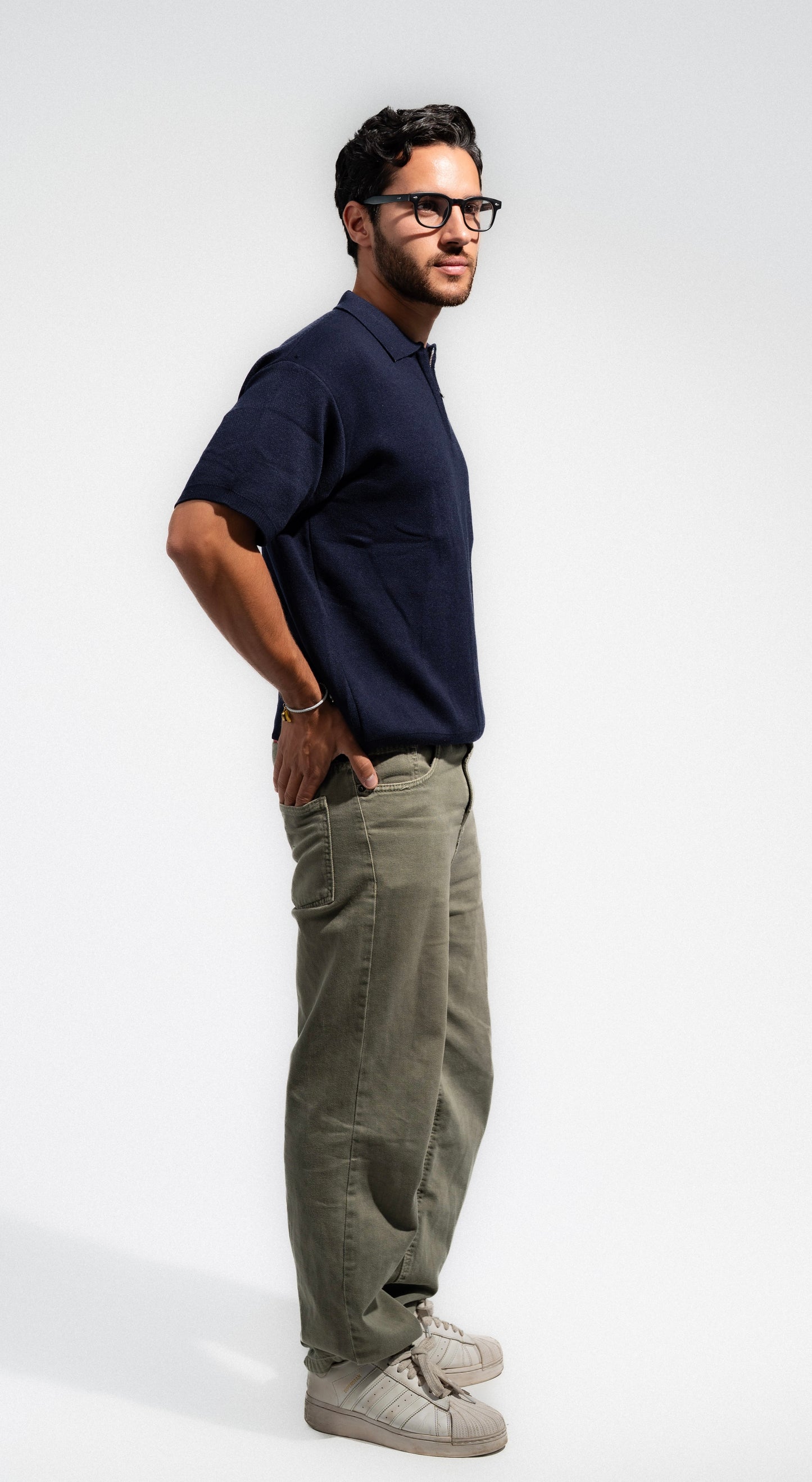 Navy Knitted Seamless Polo