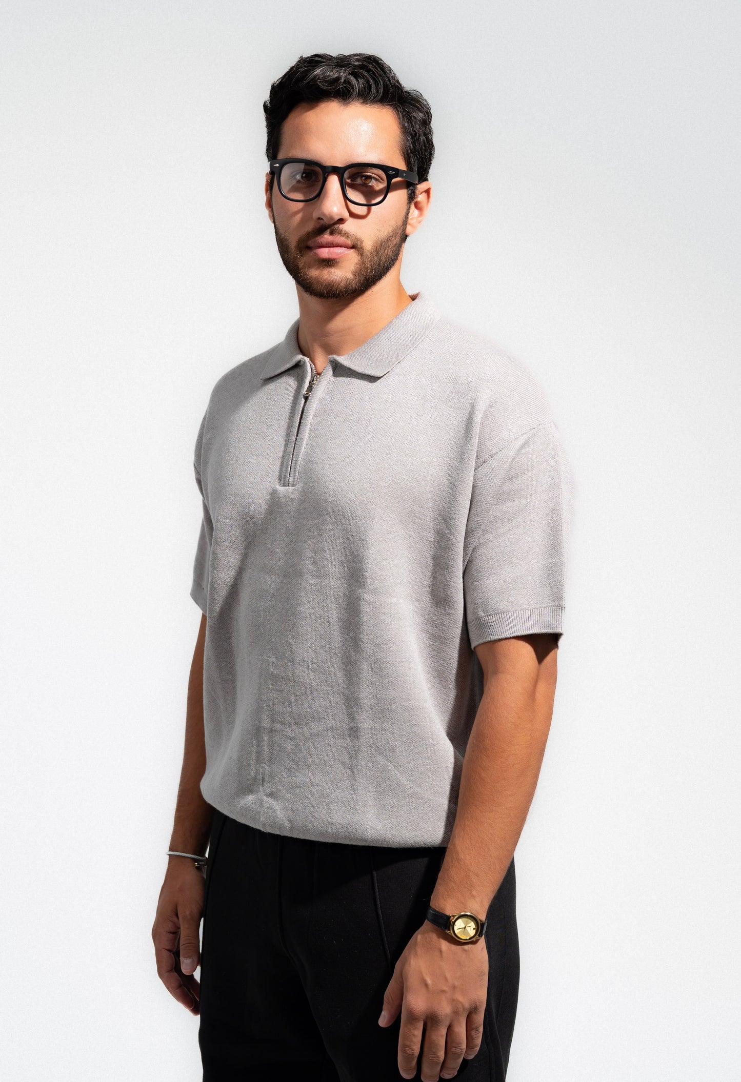 Grey Knitted Seamless Polo
