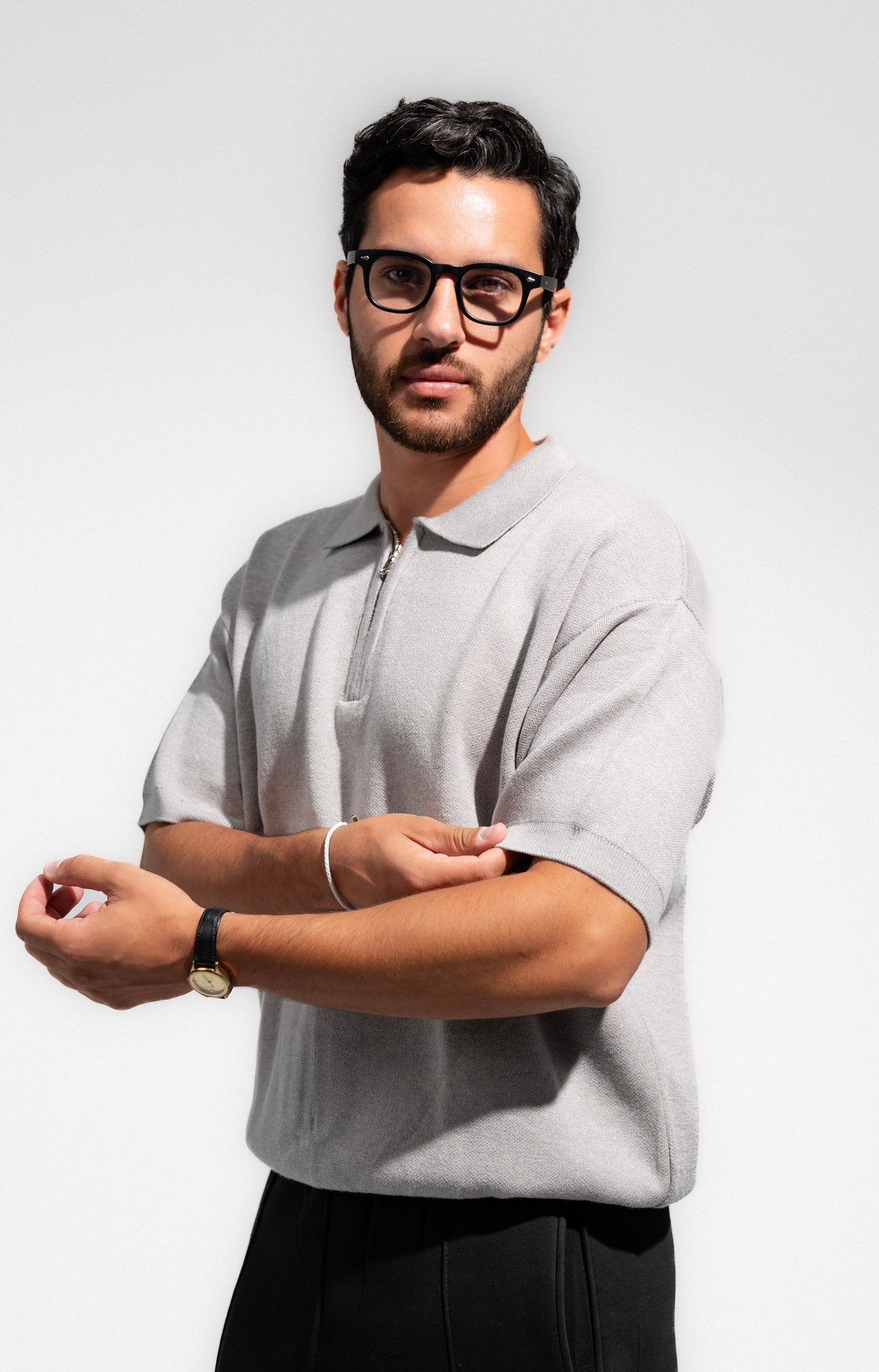 Grey Knitted Seamless Polo