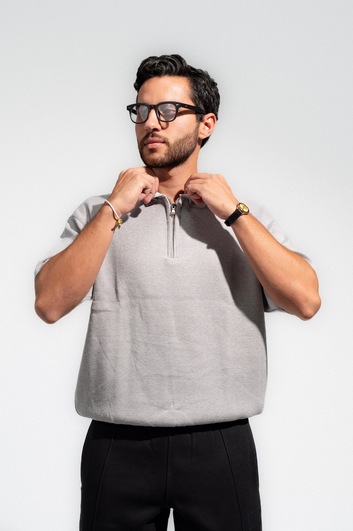 Grey Knitted Seamless Polo