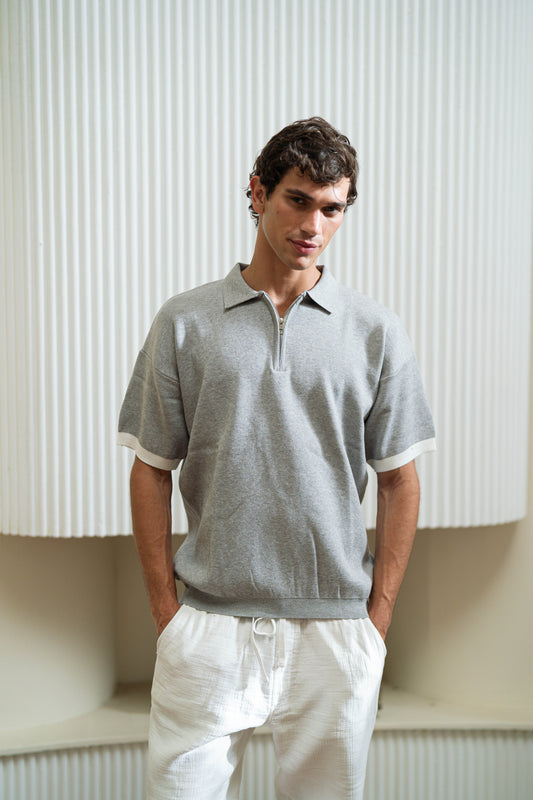 Grey Knitted Seamless Polo