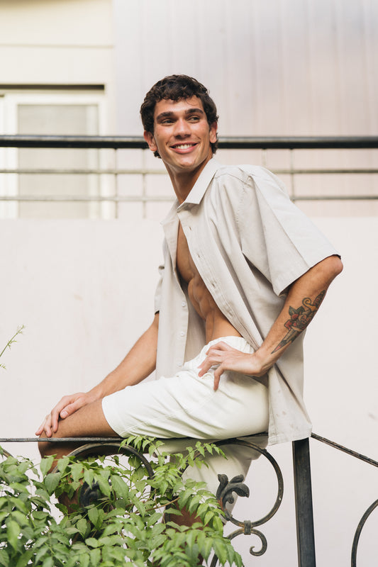 Grey Short Sleeve Linen Shirt