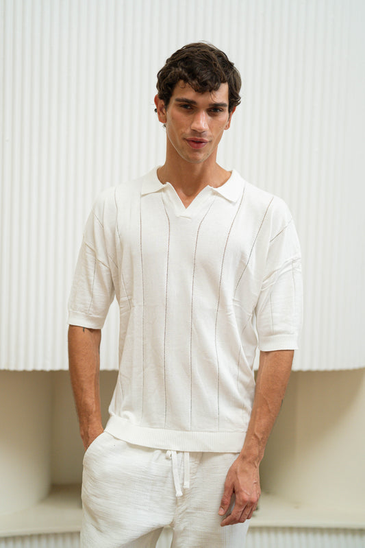White Knitted Breathable Tee