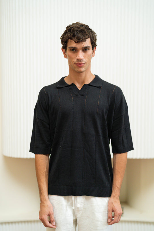 Black Knitted Breathable Tee