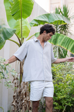 Grey Short Sleeve Linen Shirt